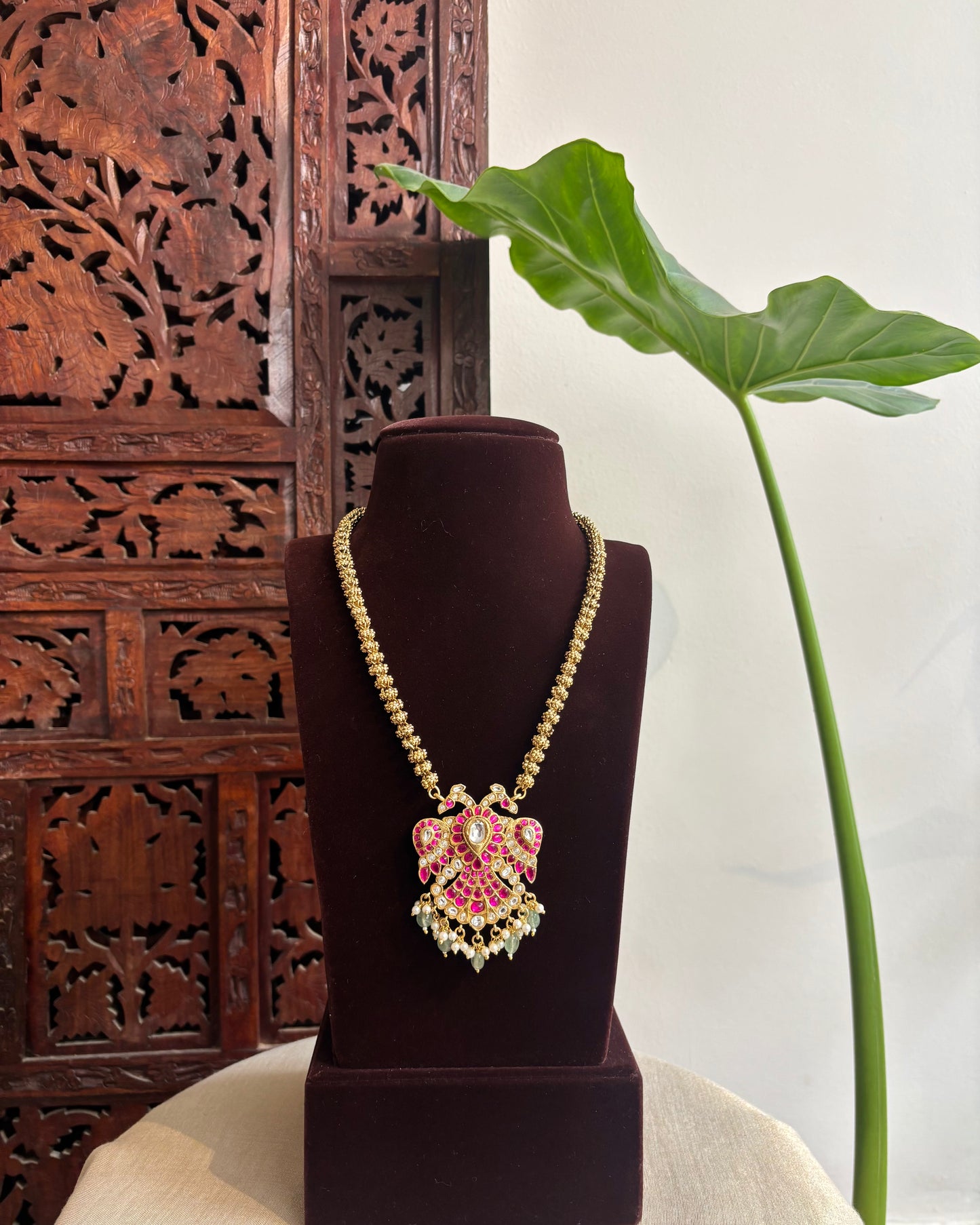 2-in-1 Gandaperunda Reversible Necklace Set – Multicolour & White with Matching Earrings | NC279