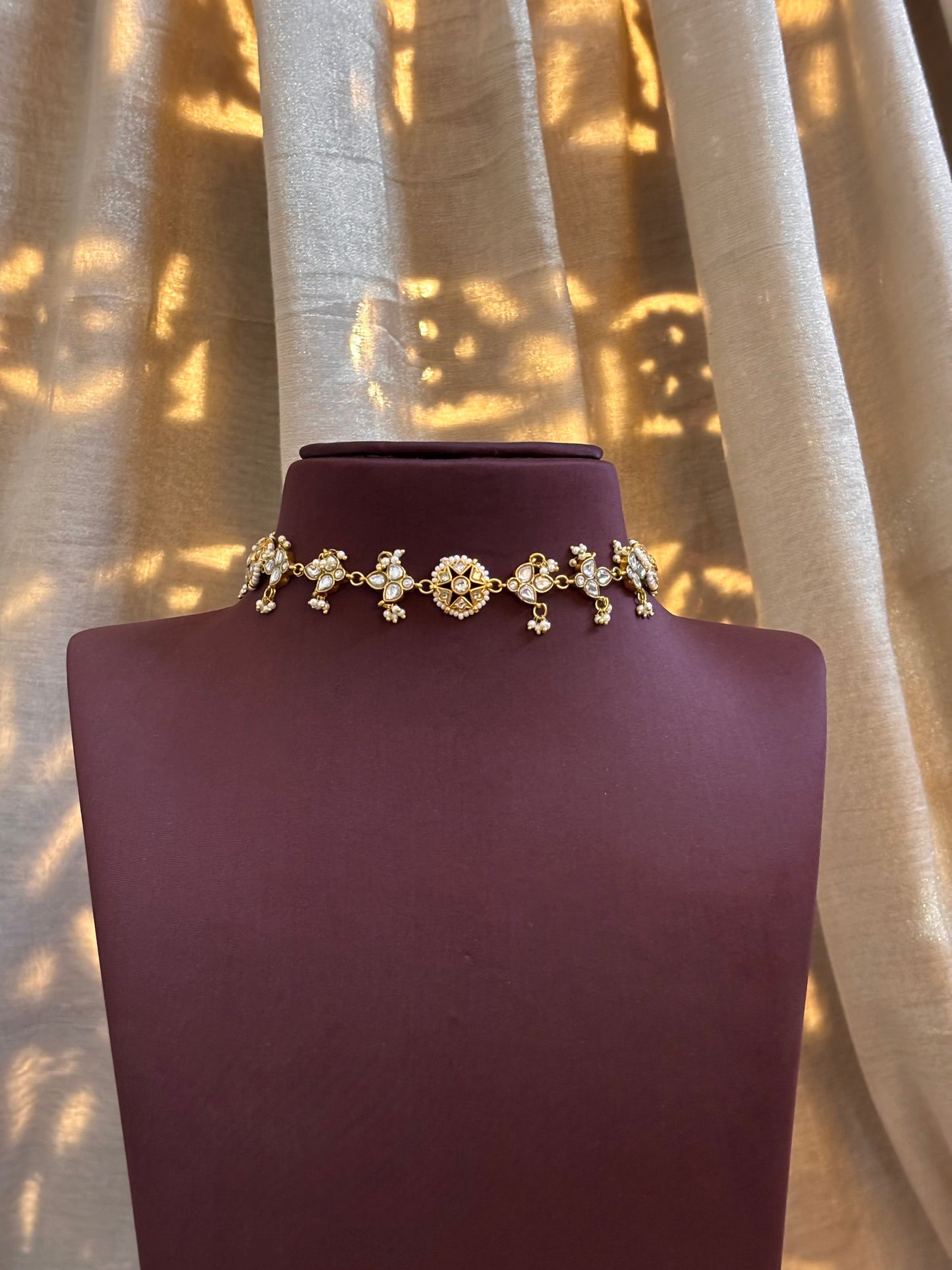White Floral Kundan Choker | Gold Plated | NC096