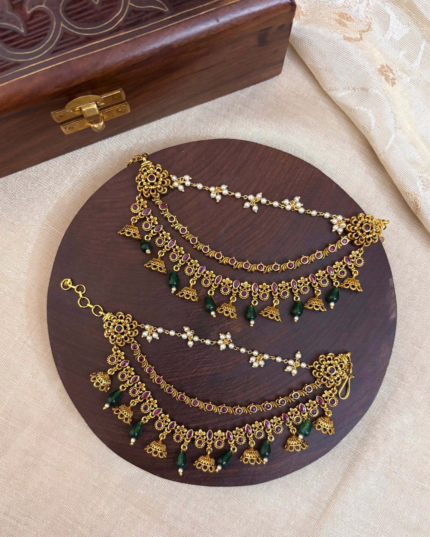 Antique Polish Three-Layer Kemp Bridal Ear Chain | EC047