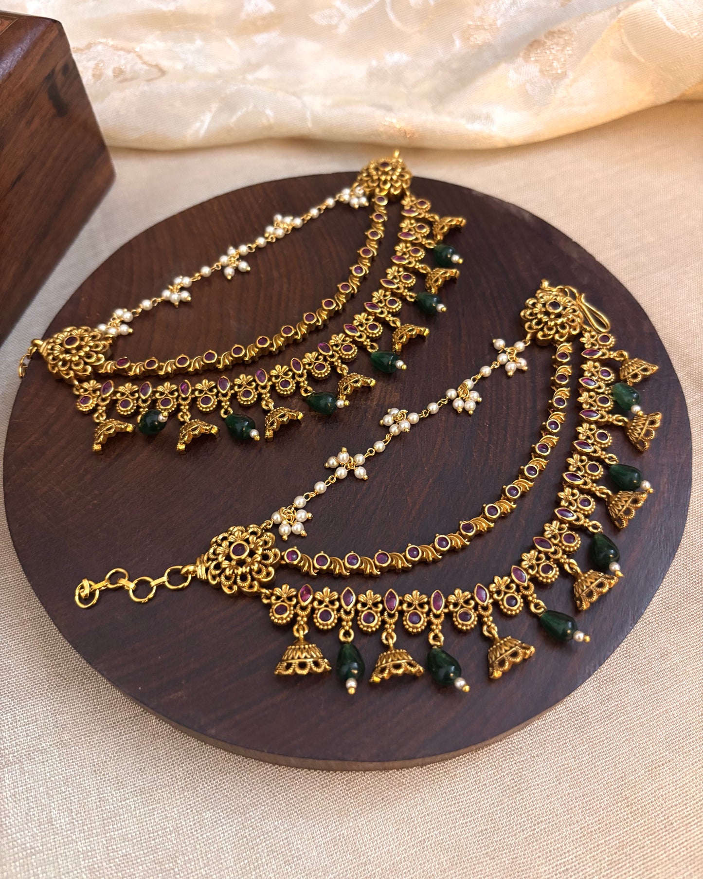 Antique Polish Three-Layer Kemp Bridal Ear Chain | EC047