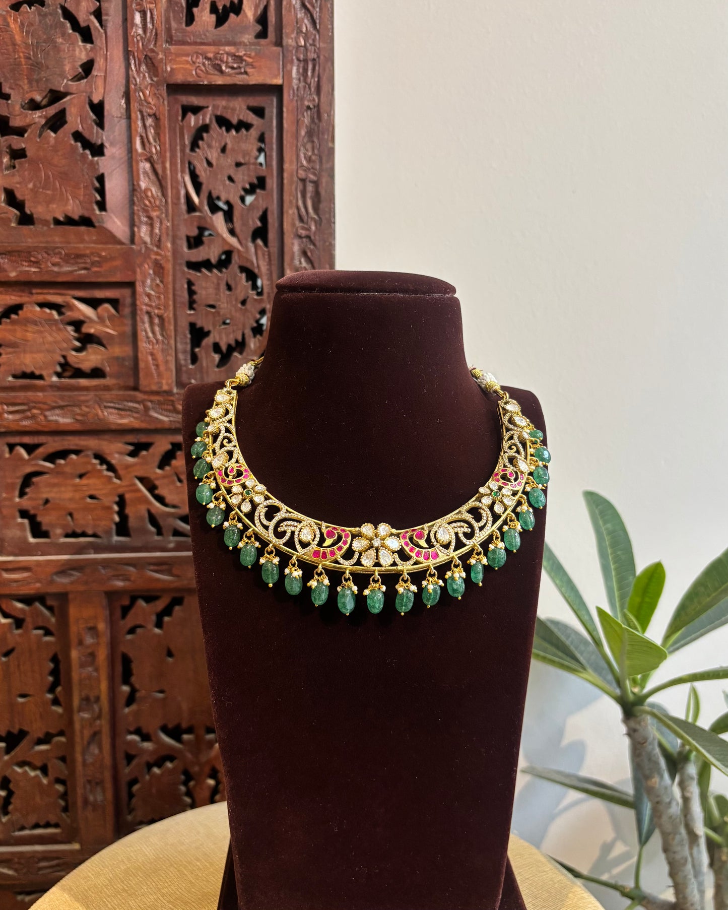 Floral MossaniteKundan Kanti Necklace| Multicolor | NC536