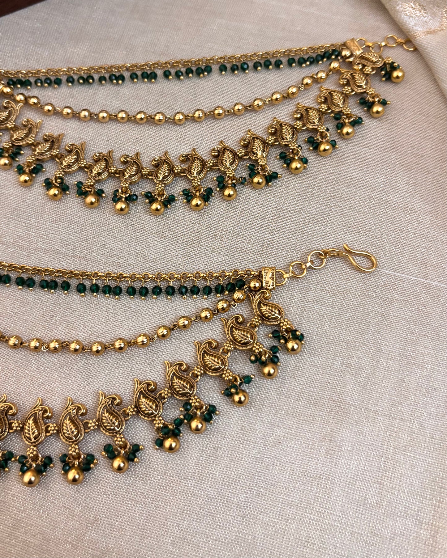 Three-Layer Antique Finish Mango Motif Bridal Ear Chain | EC060