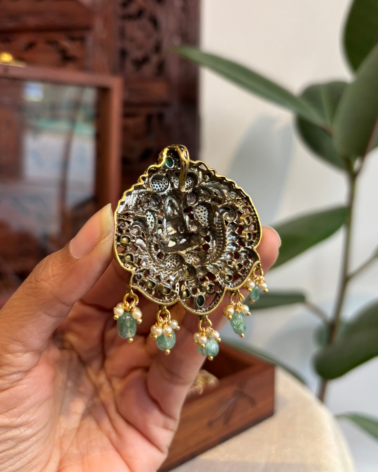 Victorian Lakshmi Pendant – Heritage-Inspired Antique Finish | HA219