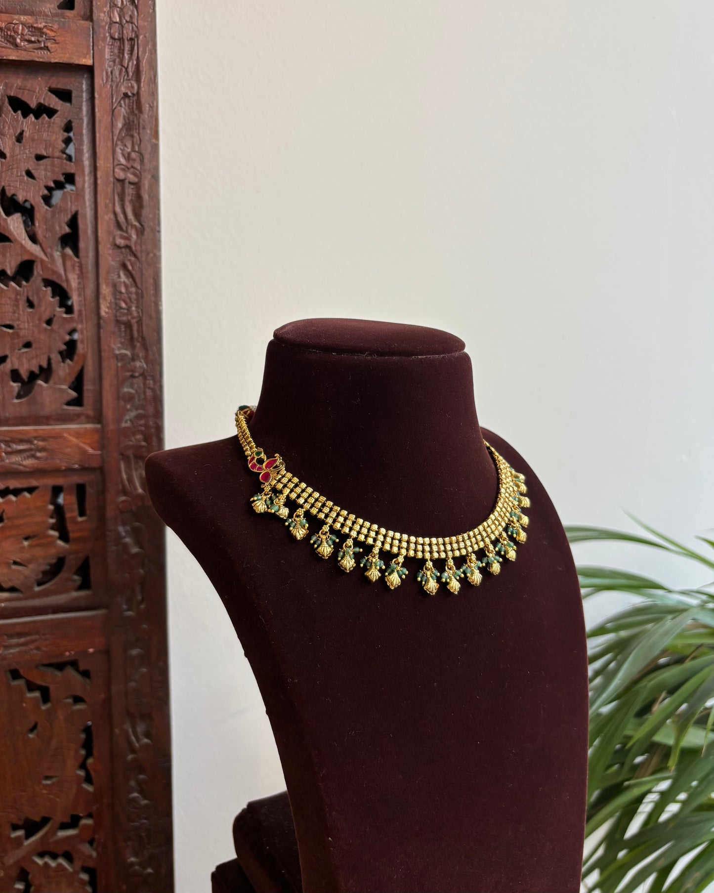 Antique Finish Jadau Pearl Necklace Set with Matching Earrings | NC398