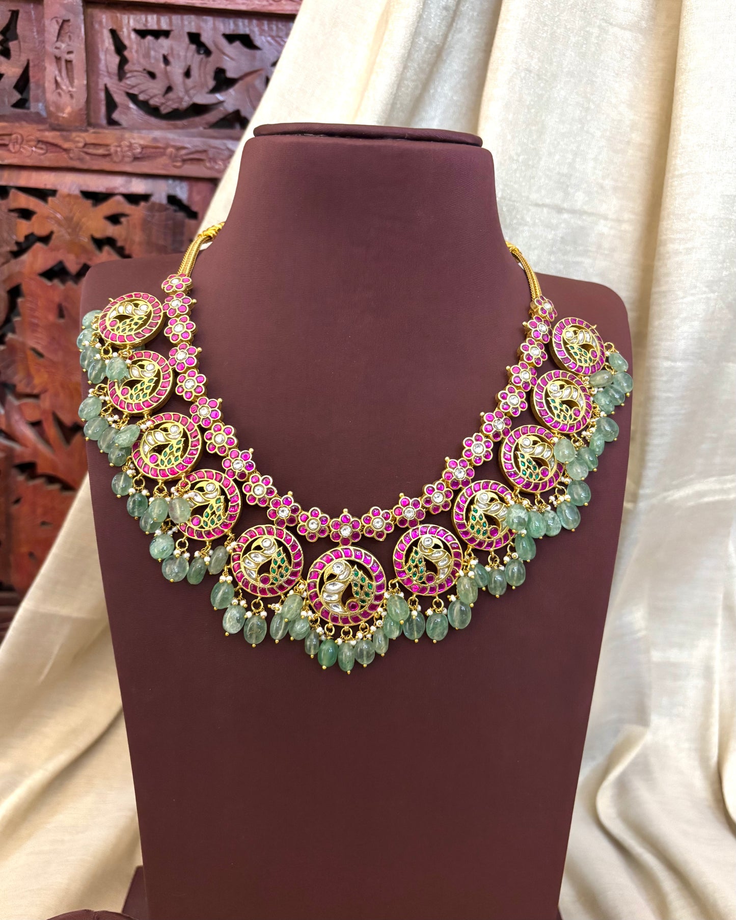 Handcrafted Peacock Bottumala – Gold-Plated Jadau Kundan Jewelry | NC105