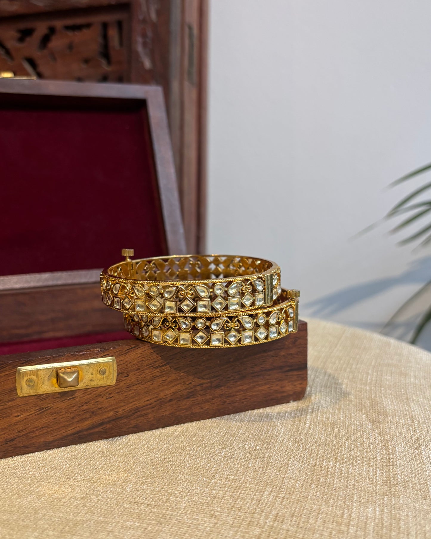 Gold Jadau Kundan Gold Plated Bangles | BA046