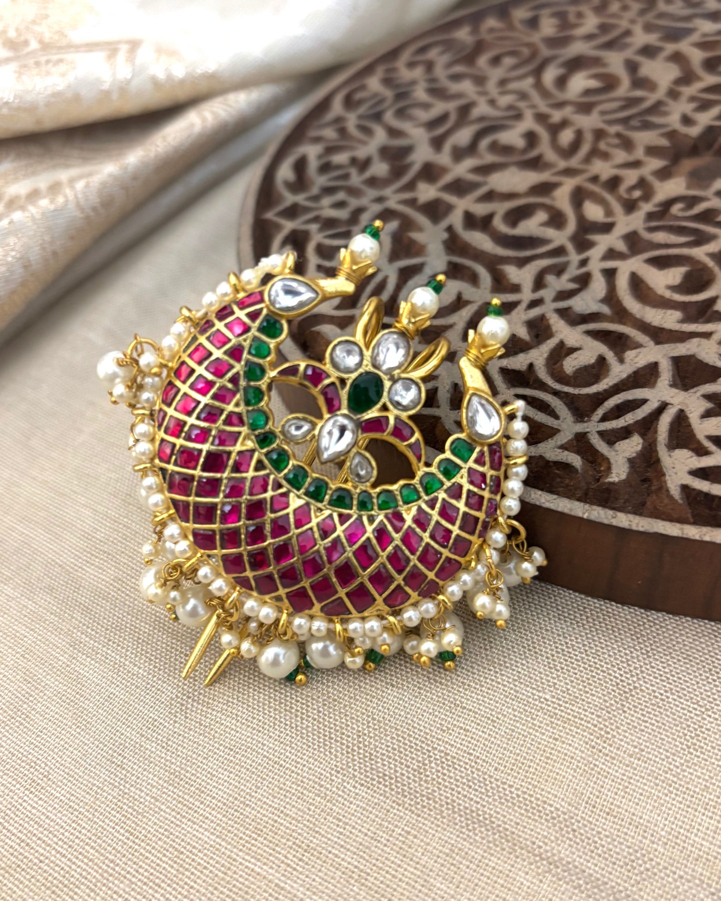 Multicolor Handcrafted Jadau Kundan Peacock Hair Pin | HA114