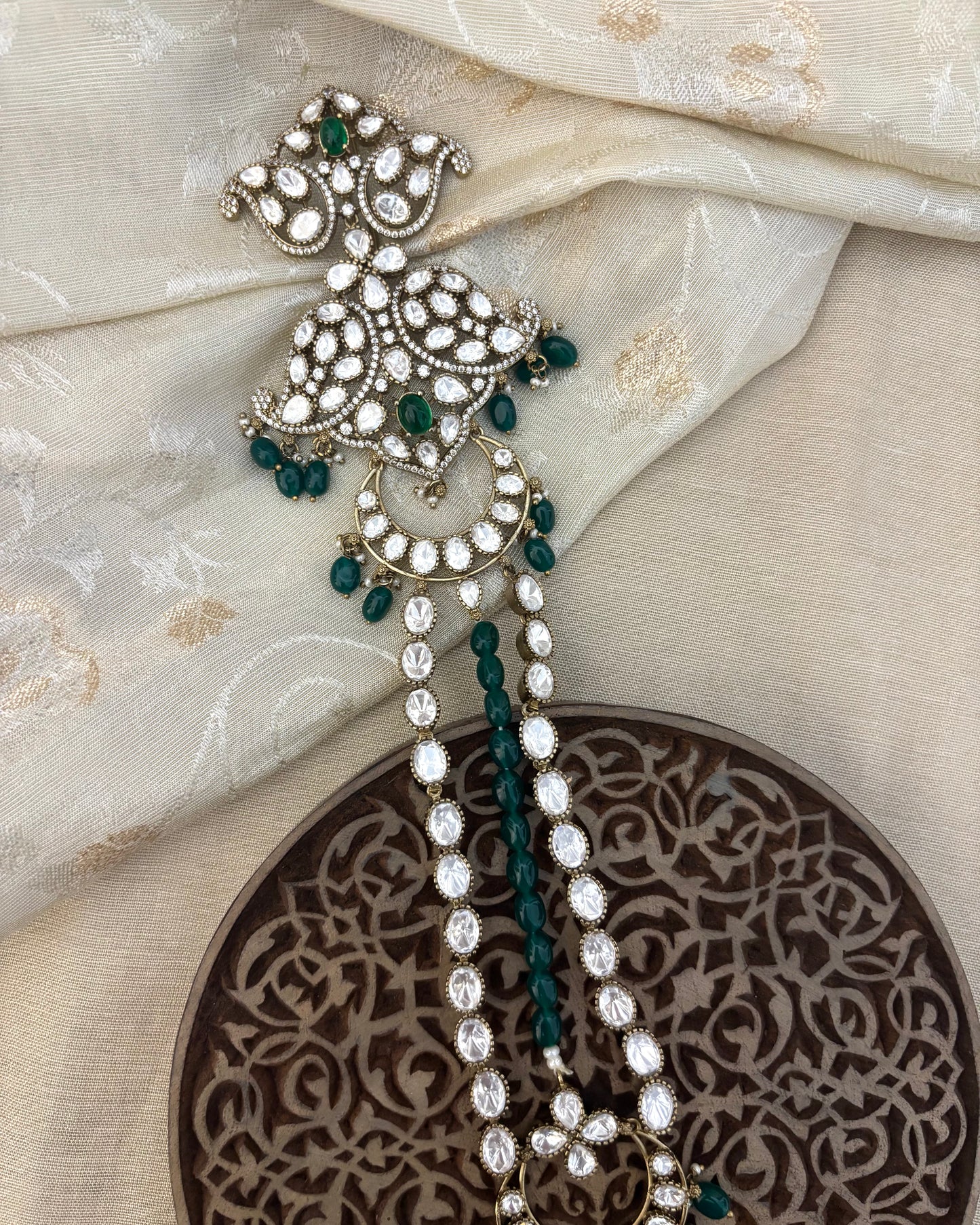 Moissanite & Pearl Long Hair Accessory – Elegant Bridal Jadai | HA113