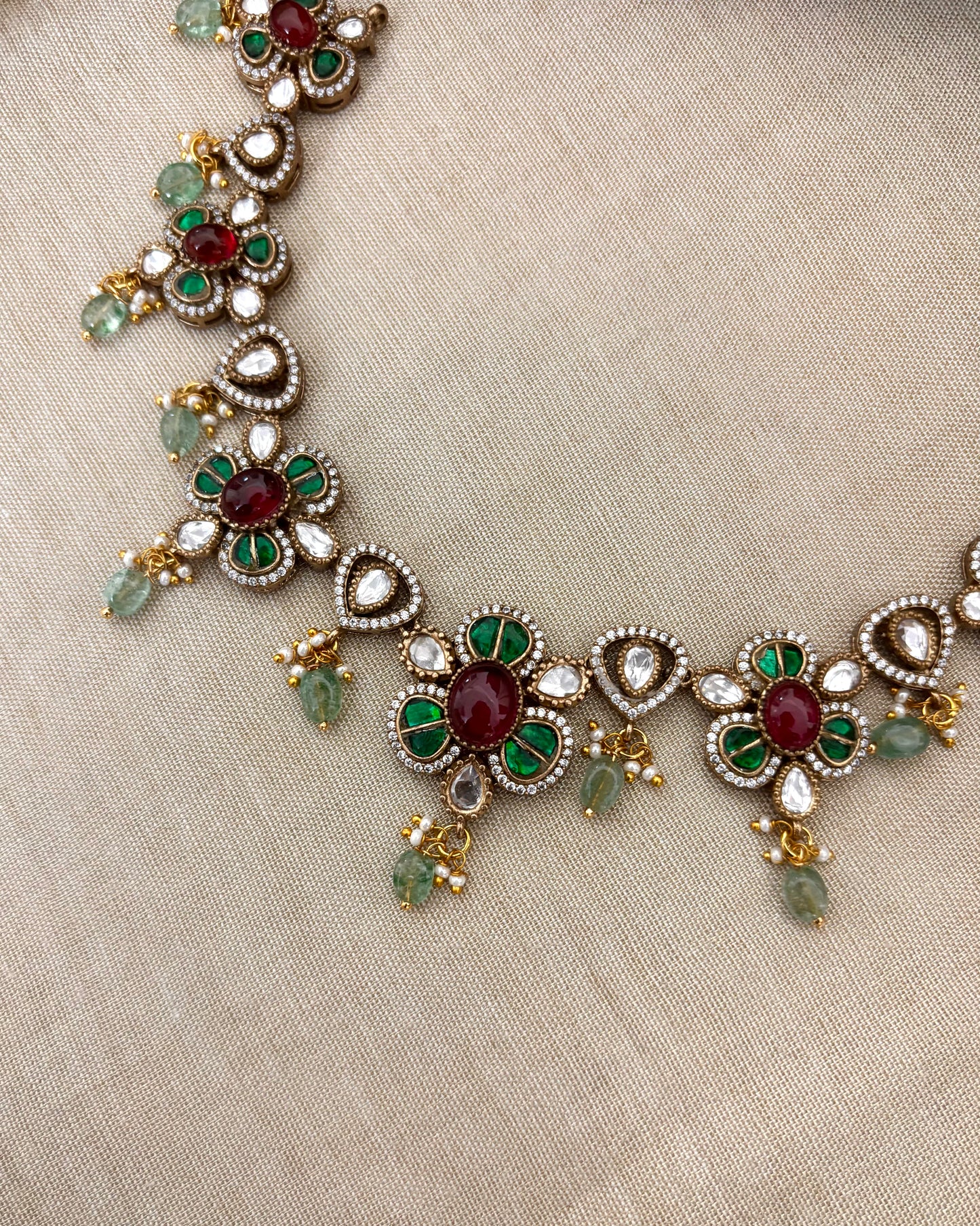 Floral Multicolor Mossanite Necklace Set with Earrings | NC119