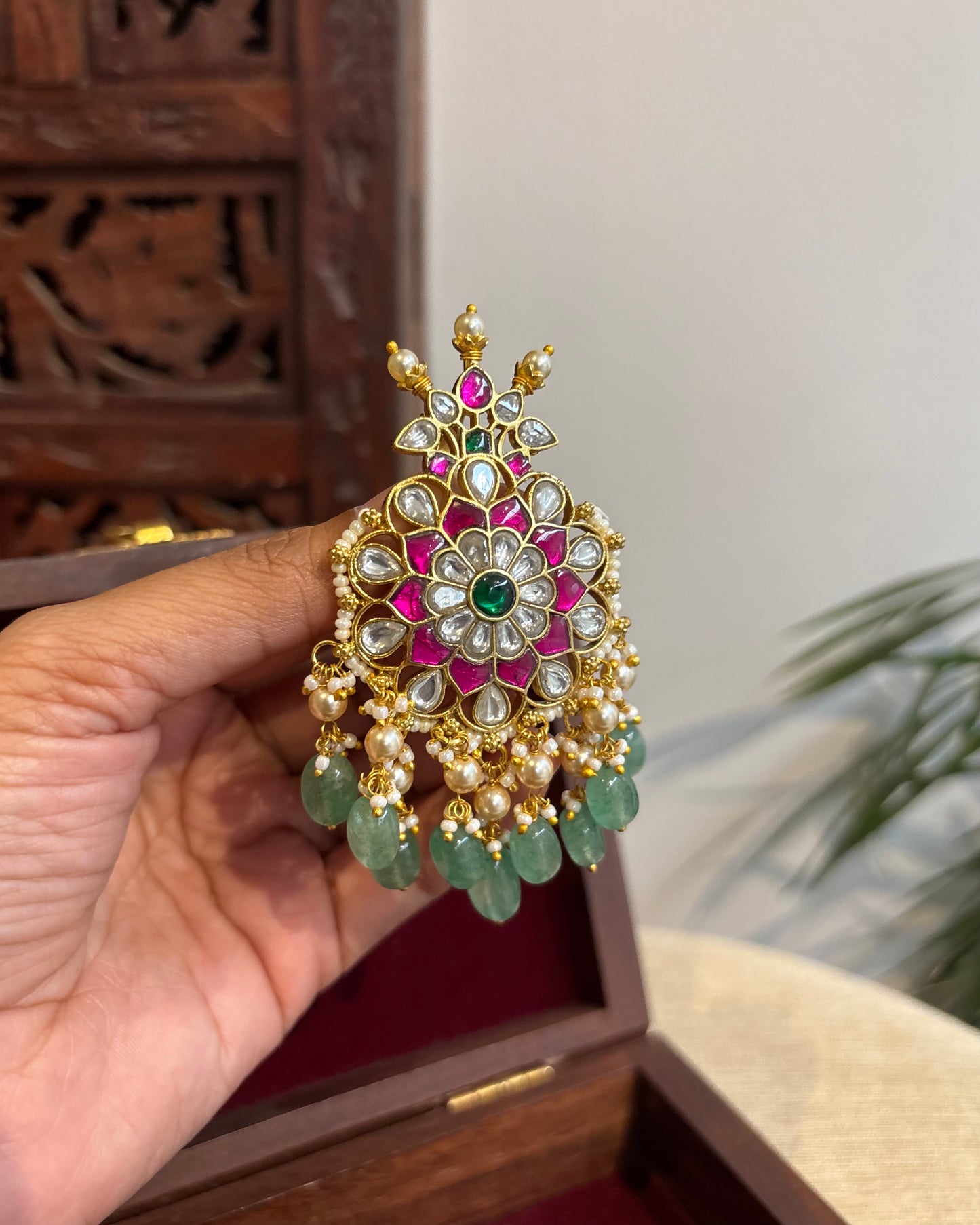 Multicolor Handcrafted Jadau Kundan Floral Hair Pin | HA280