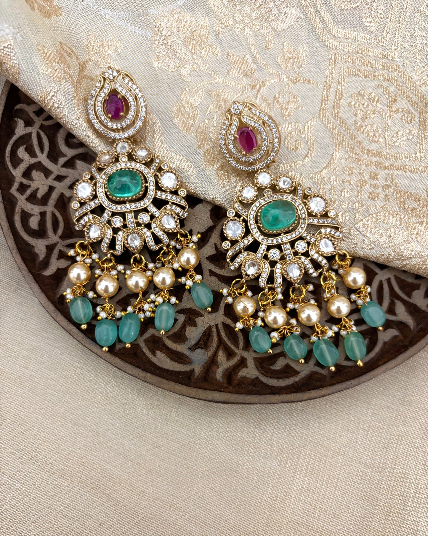 Victorian Pearls Necklace with Earrings | NC118