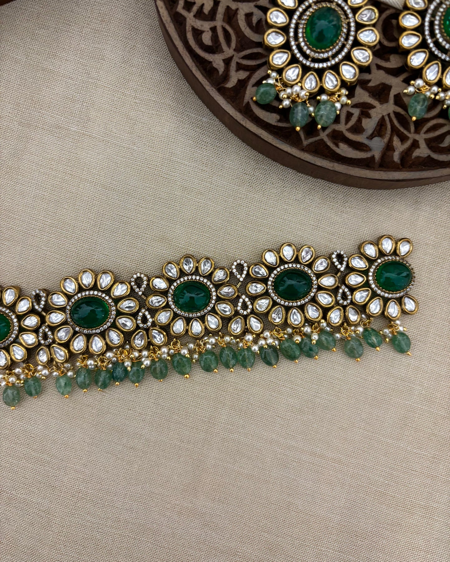 Floral Moissanite Bridal Choker with Earrings – Statement Jewellery | NC117