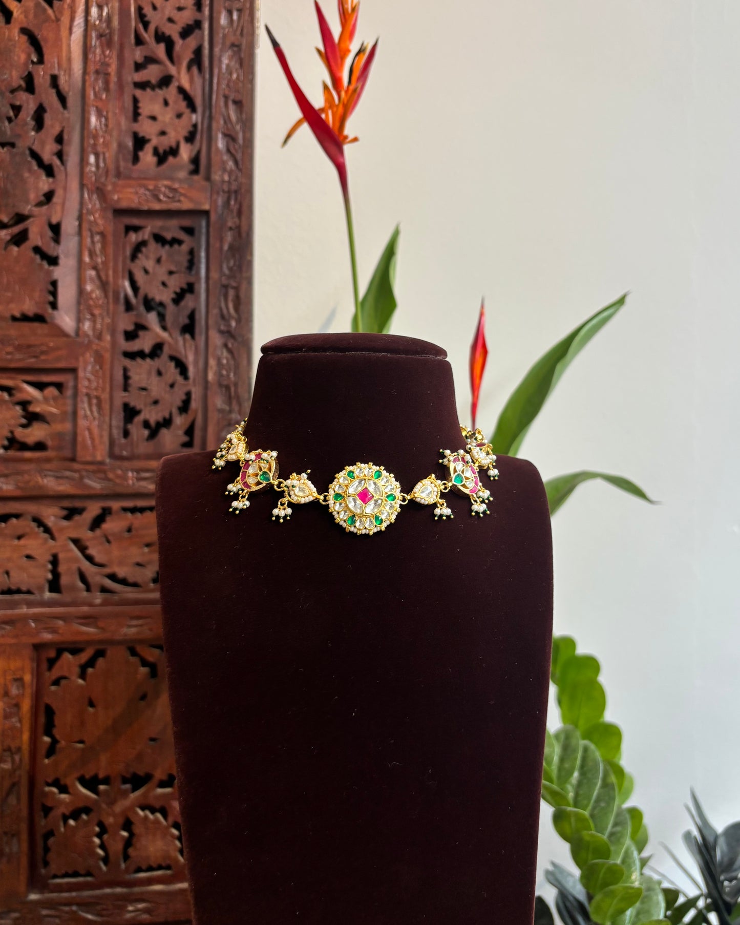Multi-Color Floral Kundan Choker | Handmade Gold Plated | NC180