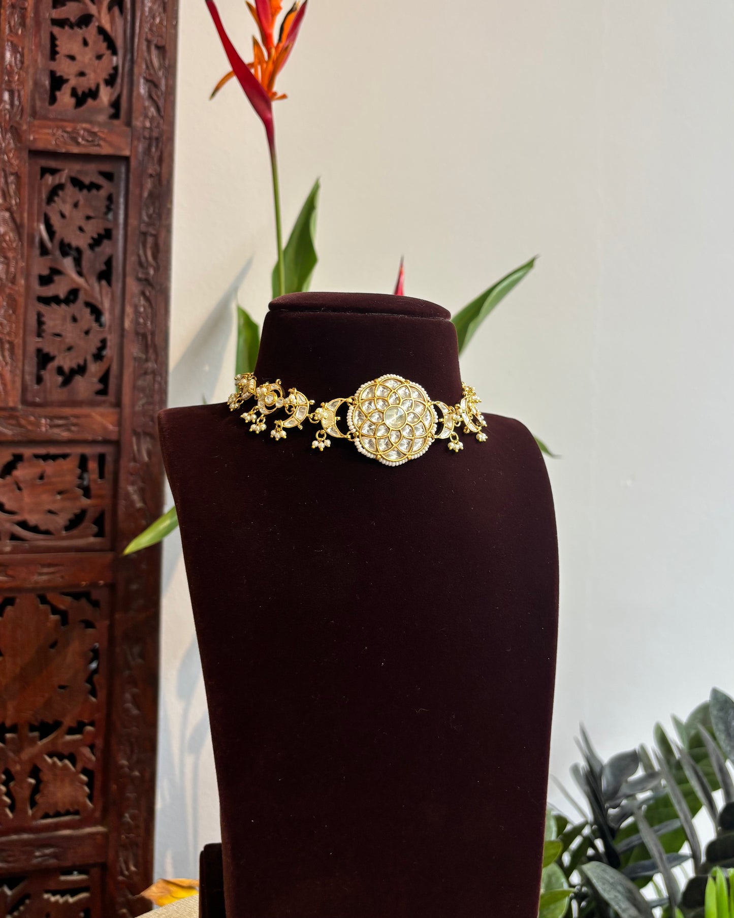 Statement White Floral Kundan Choker | Handmade Gold Plated | NC176