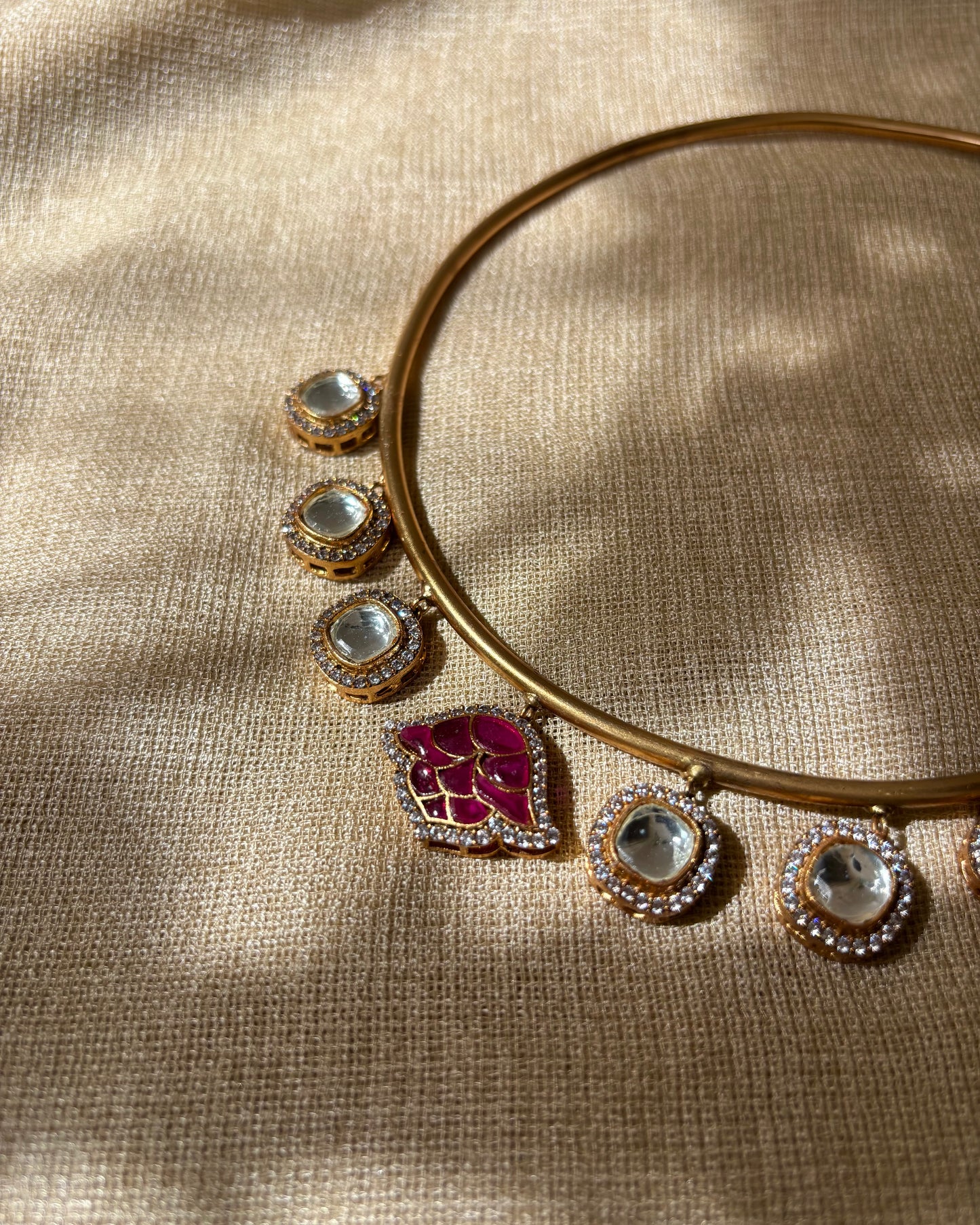 Floral Kanti Necklace Set with Moissanite Drop Accents and Matching Studs | NC043