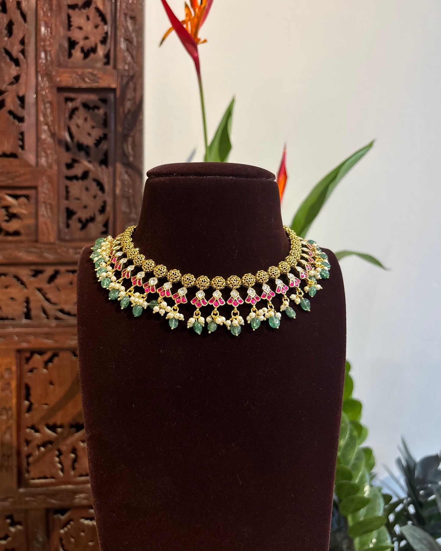 Pink White Lotus Kundan Choker Necklace – Minimal Statement | NC191