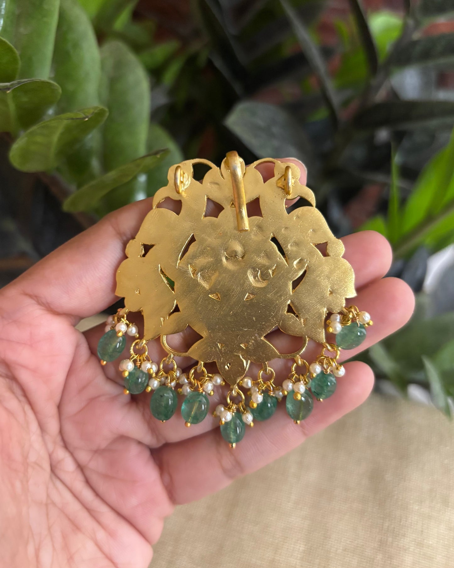 Intricate Floral Peacock Jadau Kundan Pendant | HA197