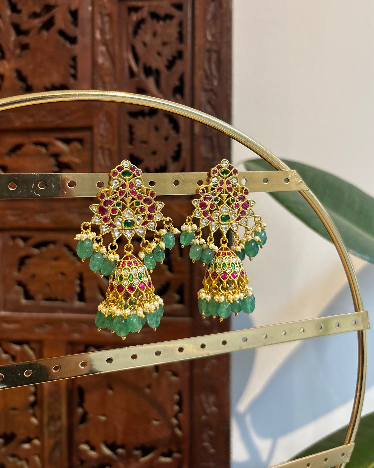 Multicolor Floral Jadau Kundan Jhumkas with Pearl Hangings | ER227