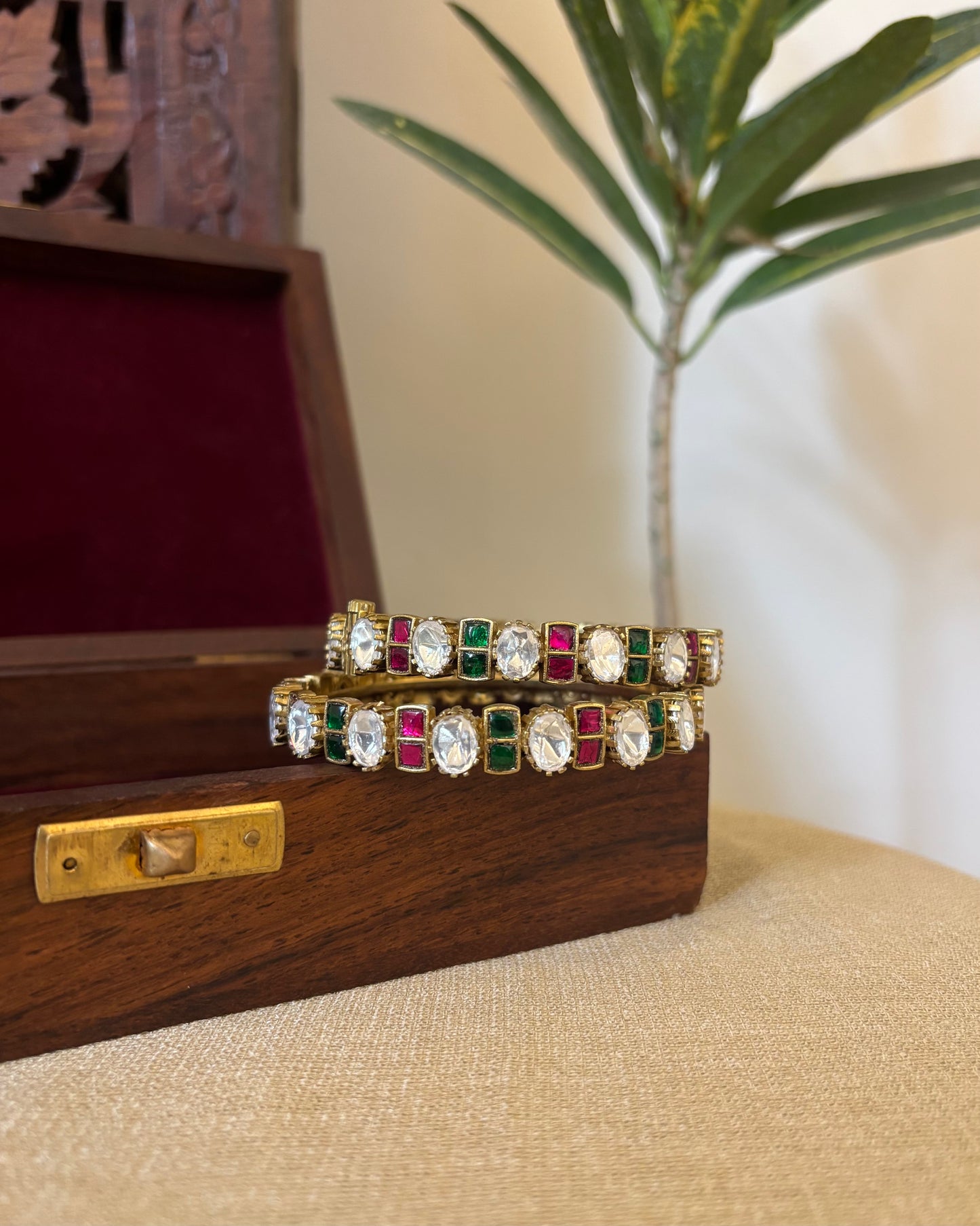Multicolor Jadau Kundan Gold Plated Bangles | BA091