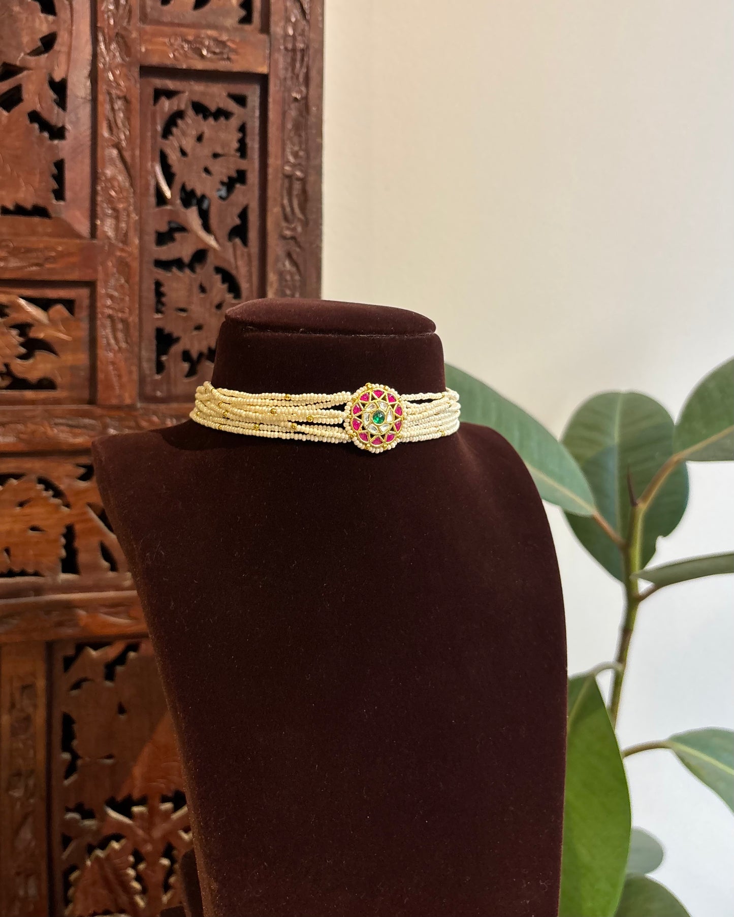 Multi-Color Floral Kundan Choker with Earrings| Handmade Gold Plated | NC299