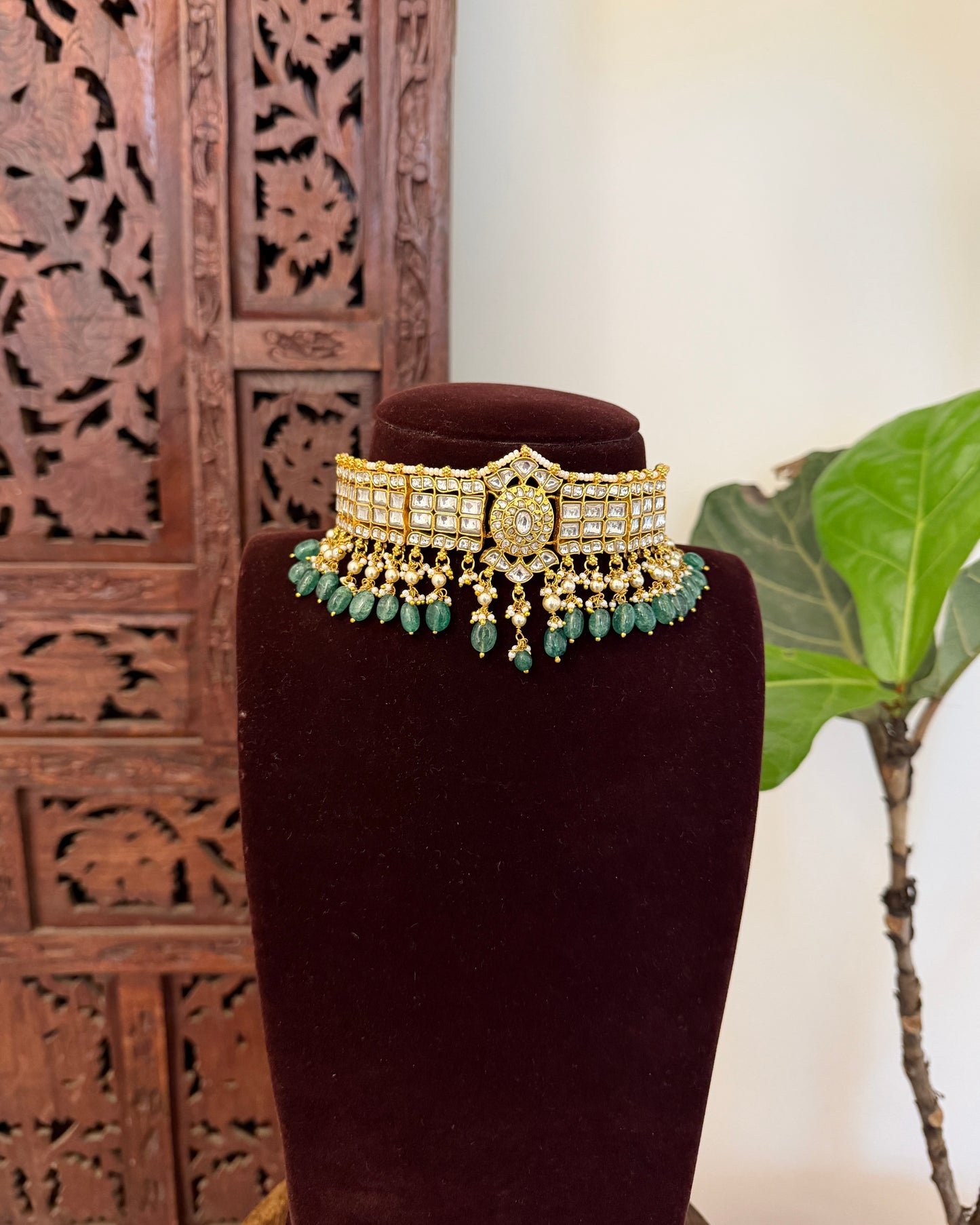Jadau Kundan Statement Choker Necklace | White | NC722