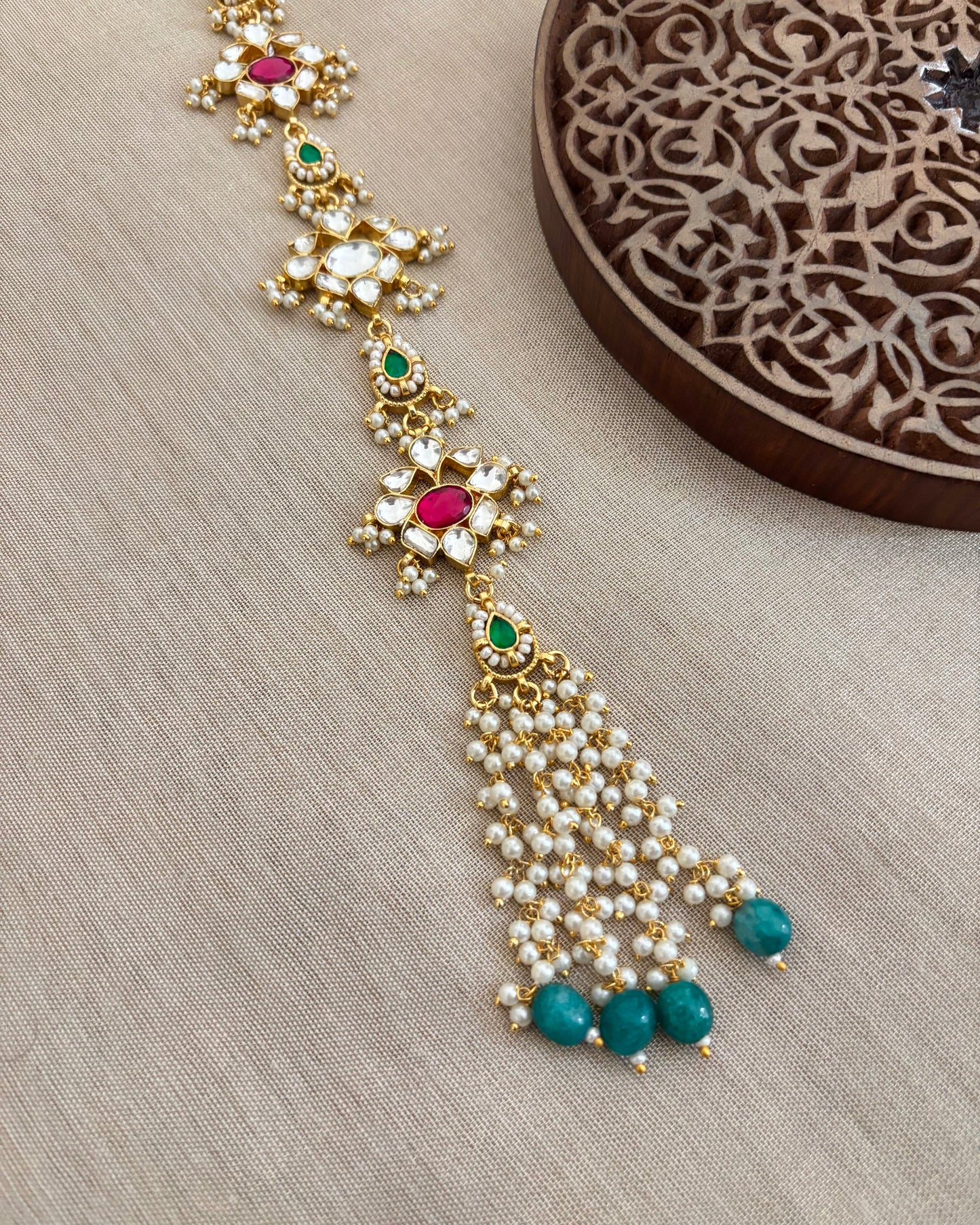 Jadau Kundan Long Hair Accessory | Multi Colour | HA336