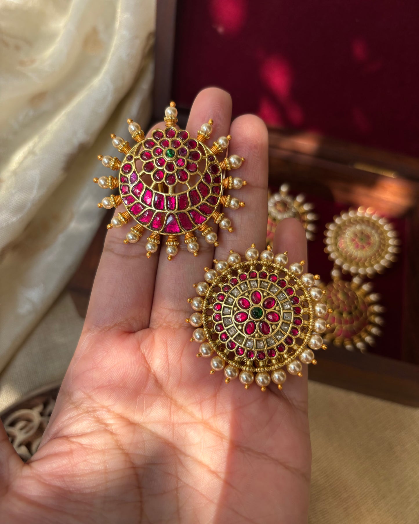 Jadau Kundan Sun & Moon Hair Accessory – Gold Plated Traditional Set | HA124