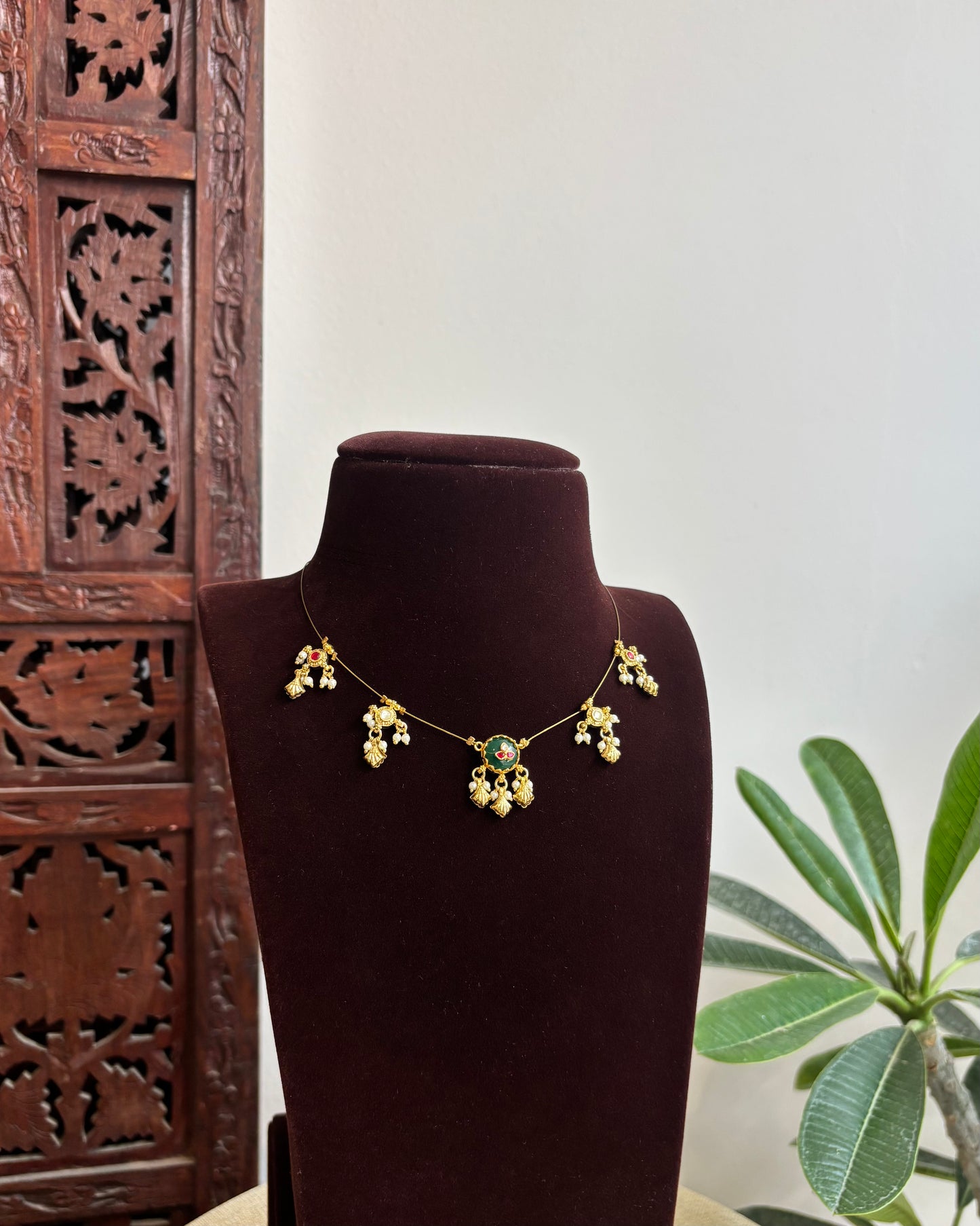 Jadau Kundan Invisible Chain Necklace with Earrings | NC416