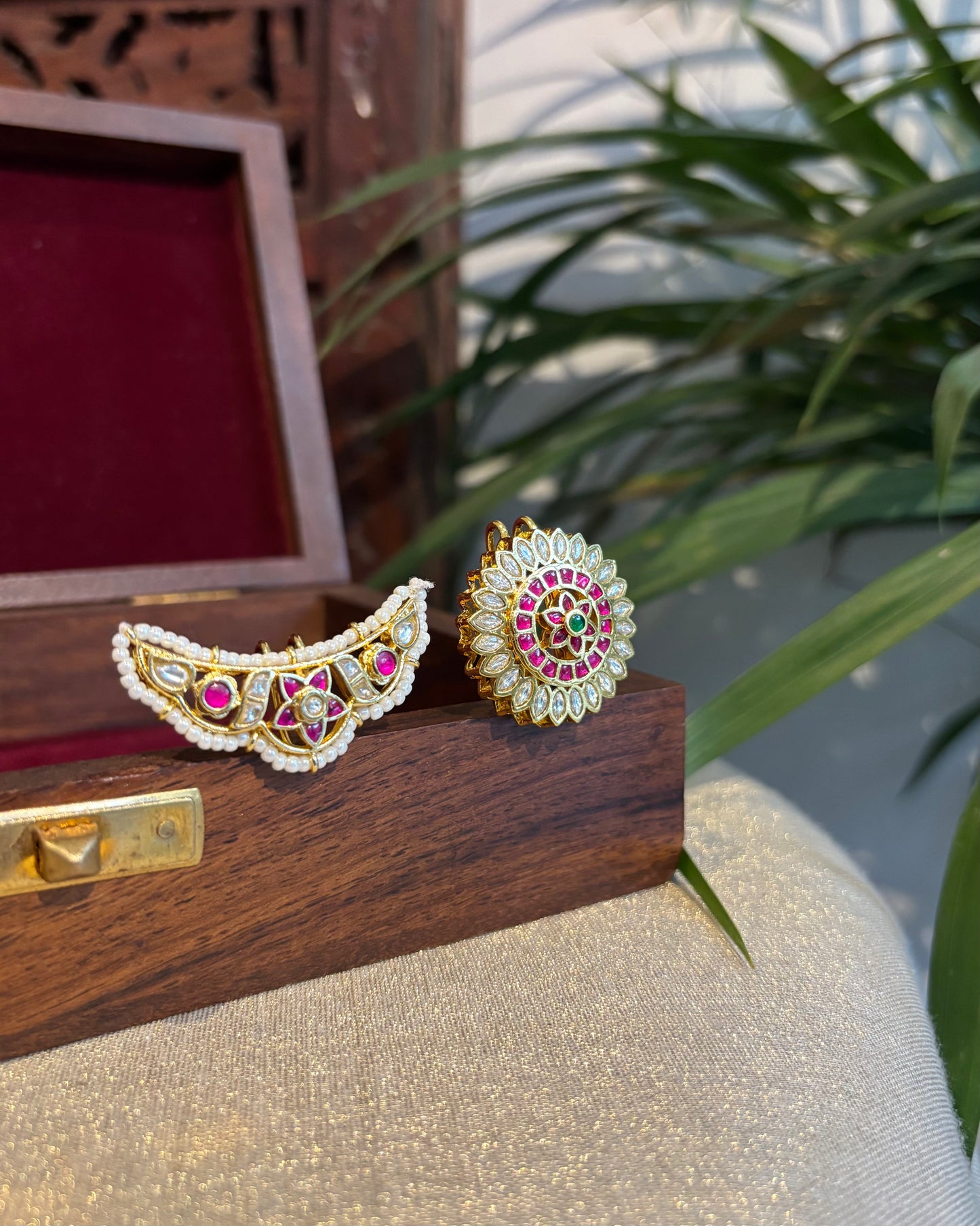 Jadau Kundan Sun & Moon Hair Accessory – Gold Plated Traditional Set | HA249