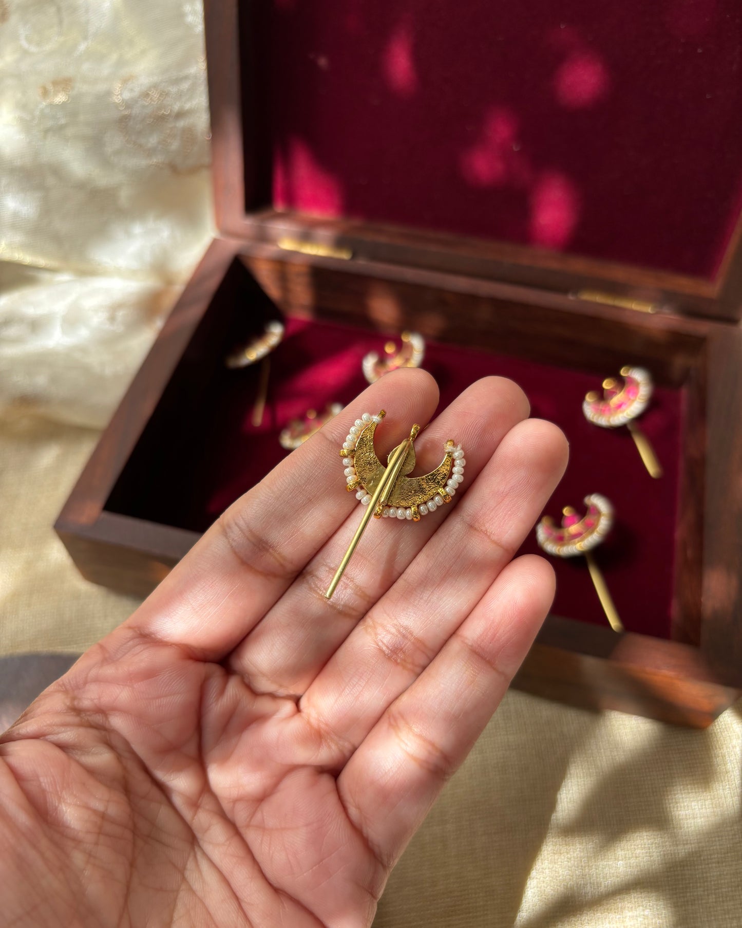 Handcrafted Chand Hair Pins – Jadau Kundan & Pearls | HA119