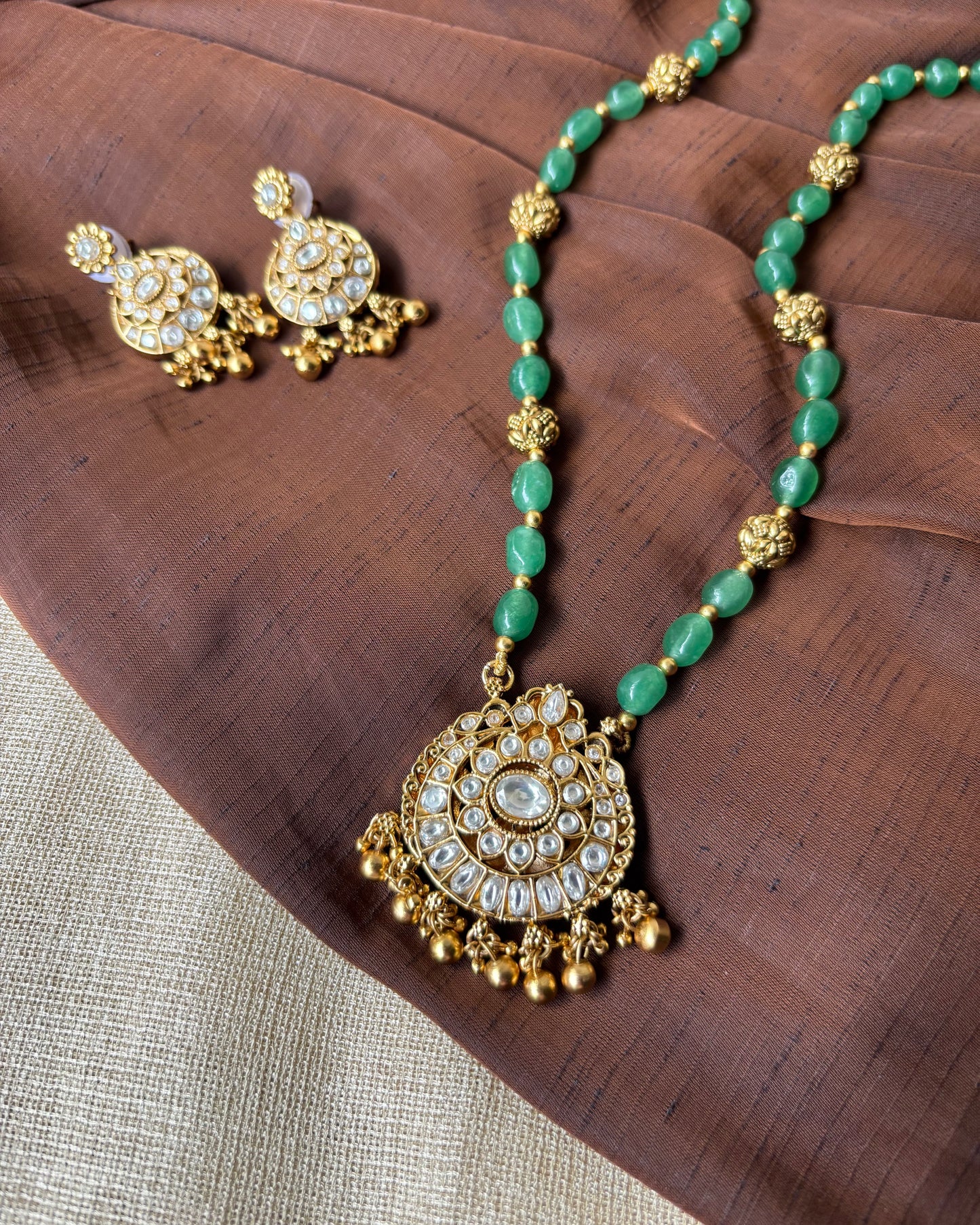 Strawberry Beads 2-in-1 Antique Haram Set – Lakshmi & Floral Reversible Pendant and Earrings | NC063