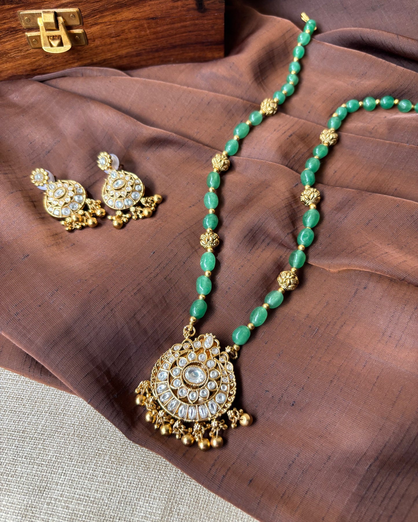 Strawberry Beads 2-in-1 Antique Haram Set – Lakshmi & Floral Reversible Pendant and Earrings | NC063