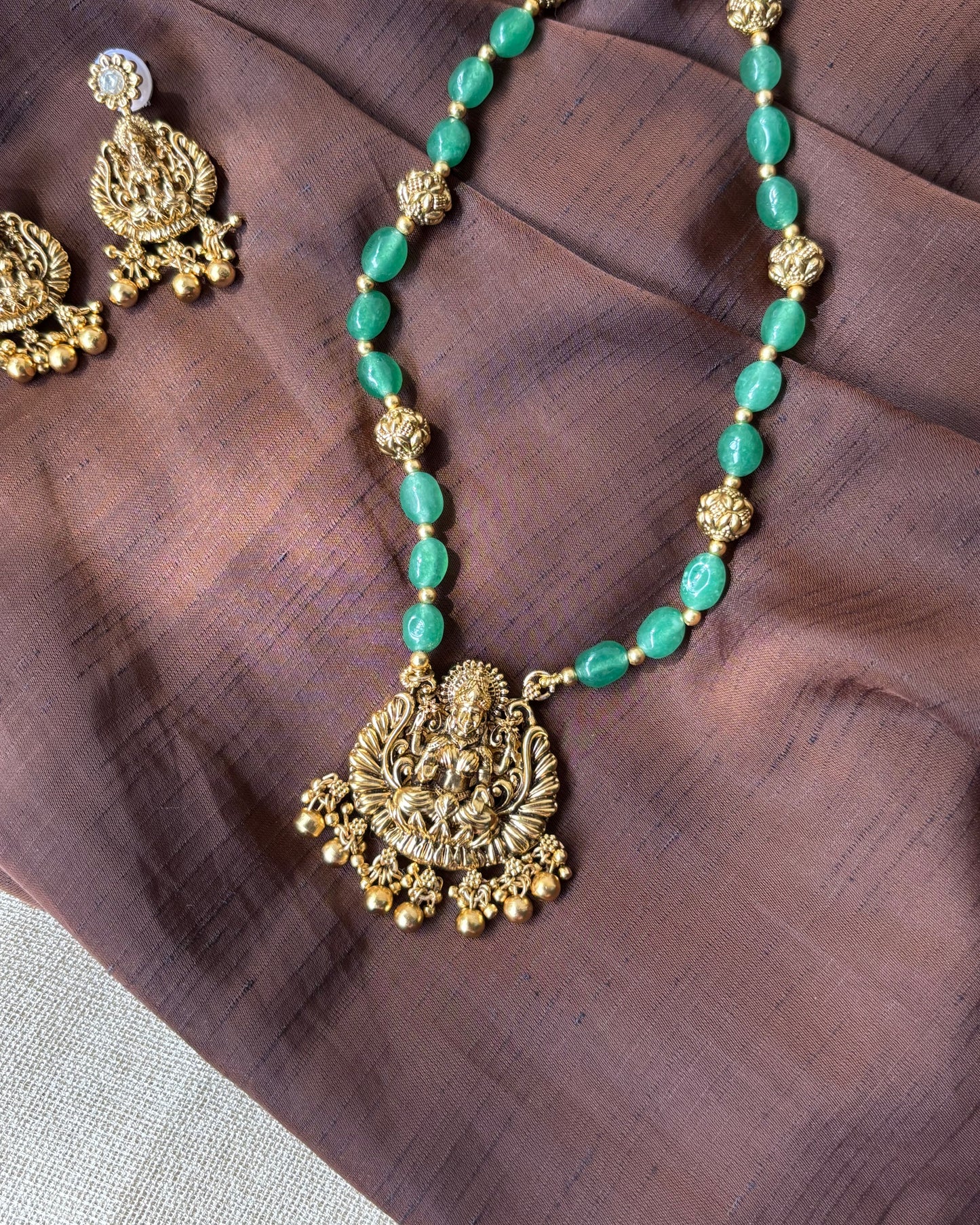 Strawberry Beads 2-in-1 Antique Haram Set – Lakshmi & Floral Reversible Pendant and Earrings | NC063