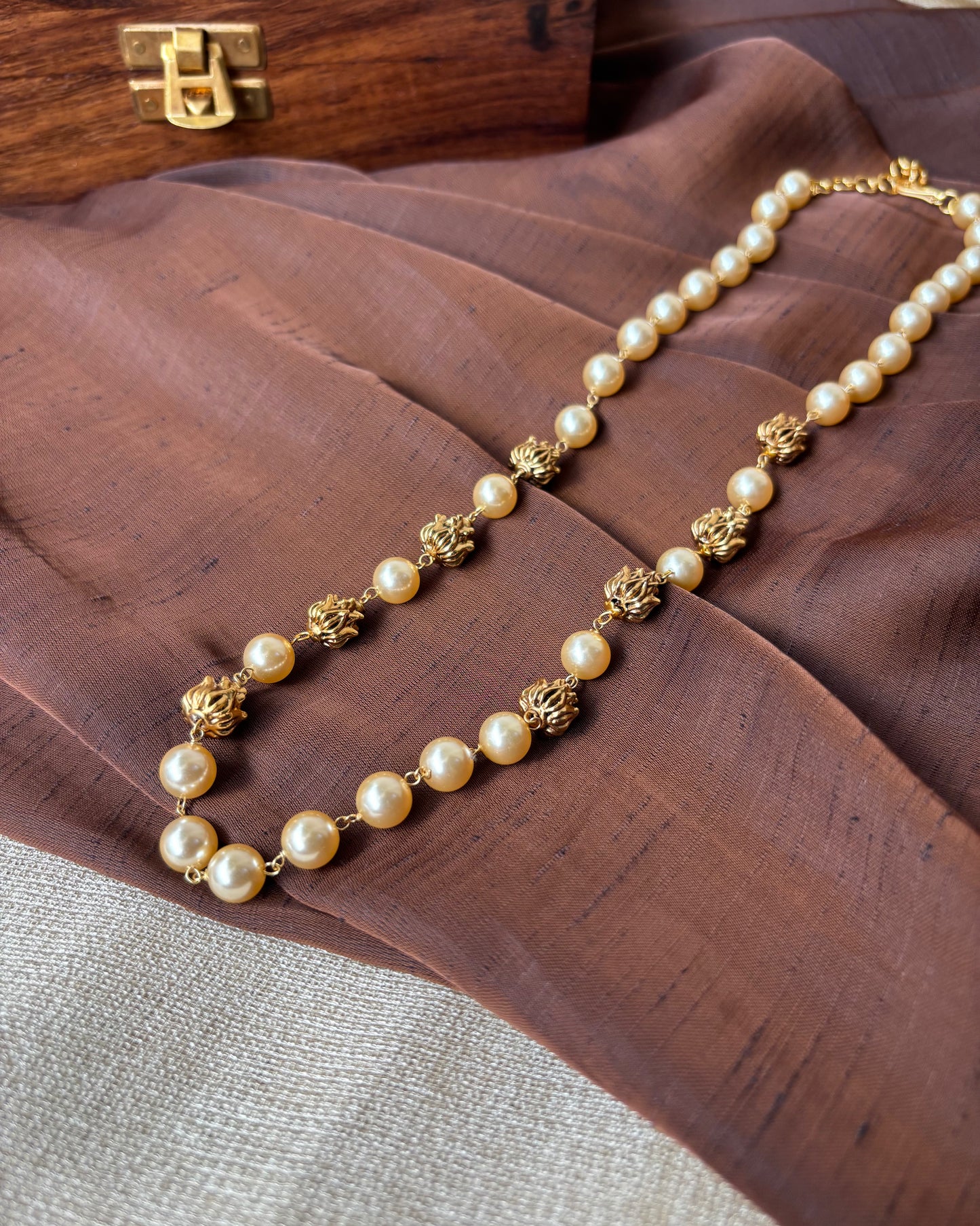 Minimal Pearl Haram with Antique Gold Detailing | NC062