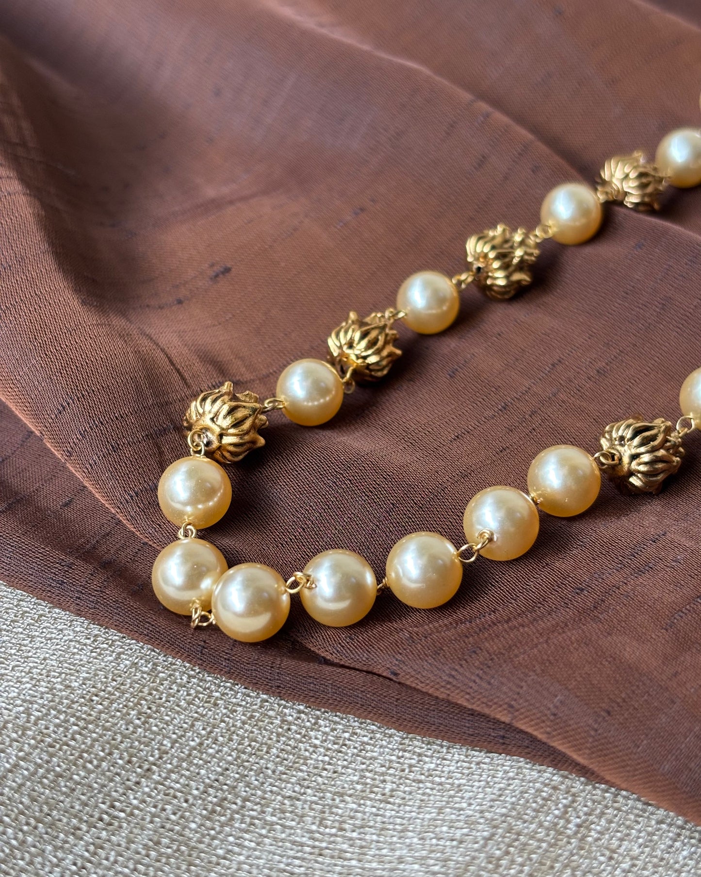 Minimal Pearl Haram with Antique Gold Detailing | NC062