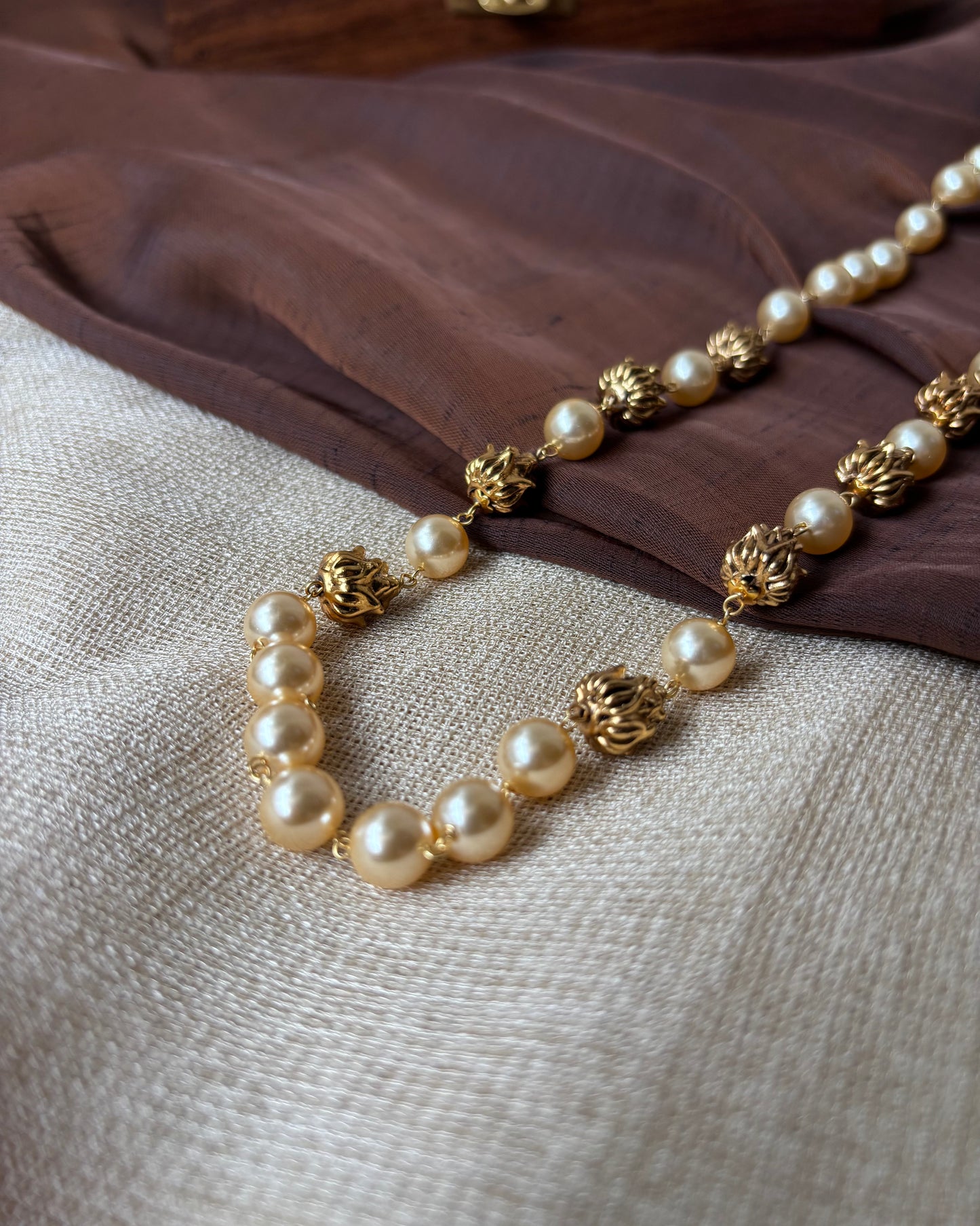 Minimal Pearl Haram with Antique Gold Detailing | NC062