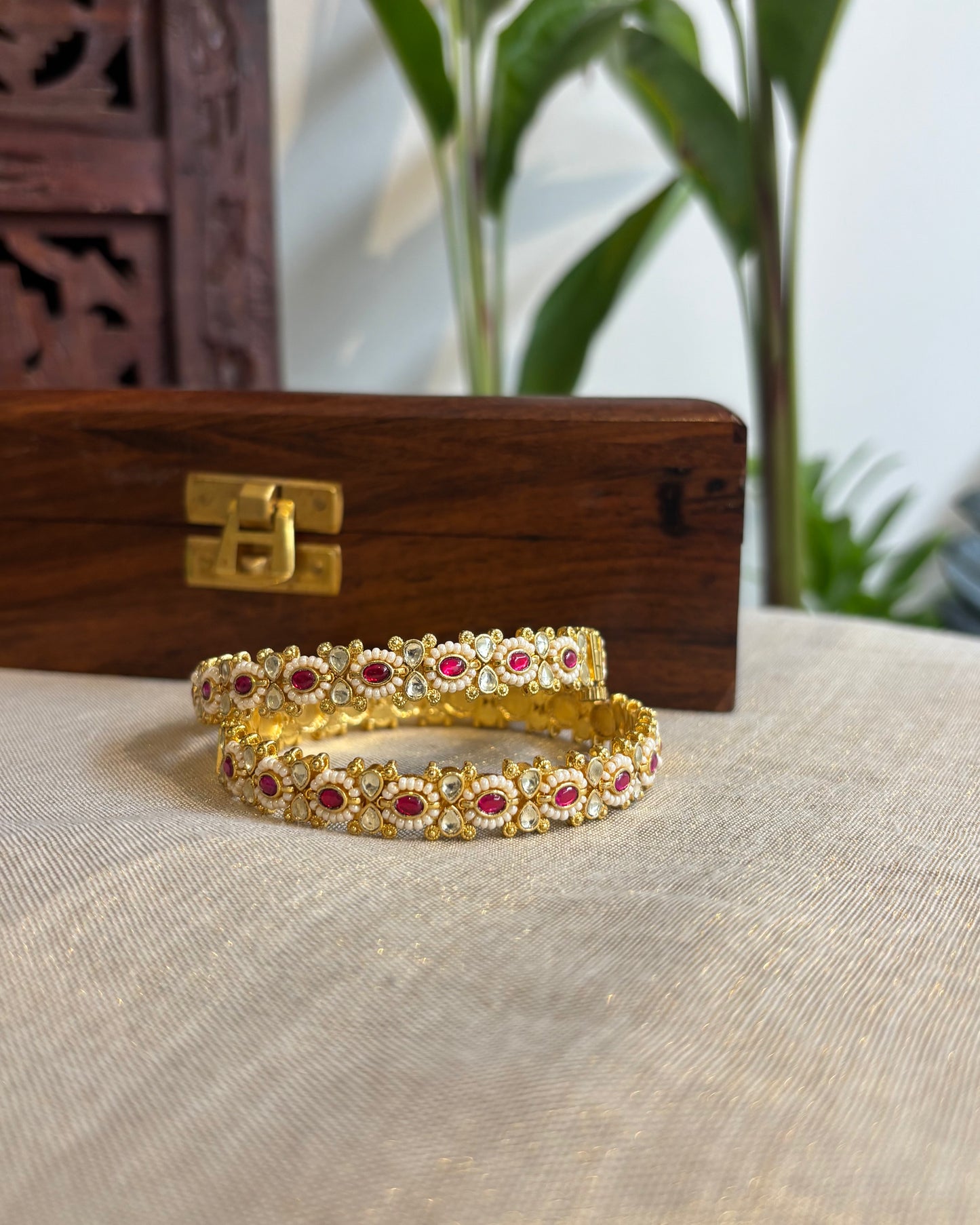 Ruby White Jadau Kundan Bangles | BA020