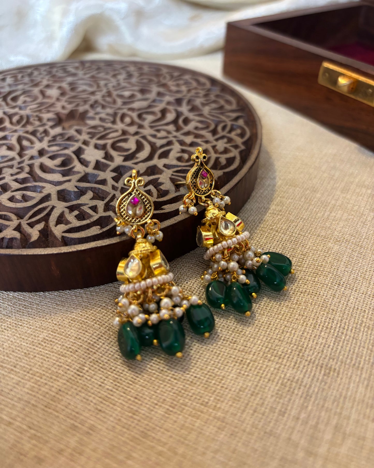 Minimal Jadau Kundan Floral Jhumkas | ER094