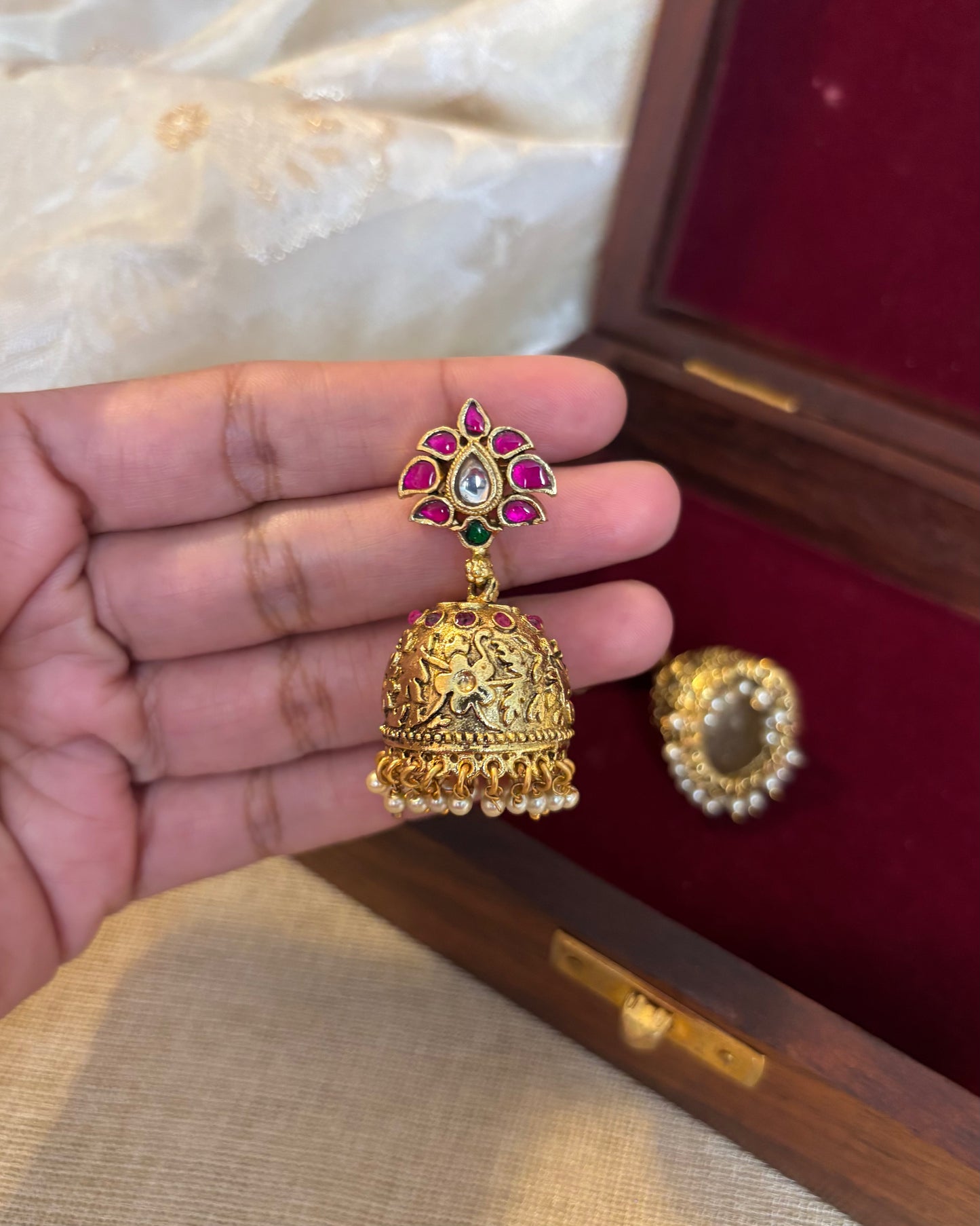 Jadau Kundan Antique Finish Jhumkas | ER096