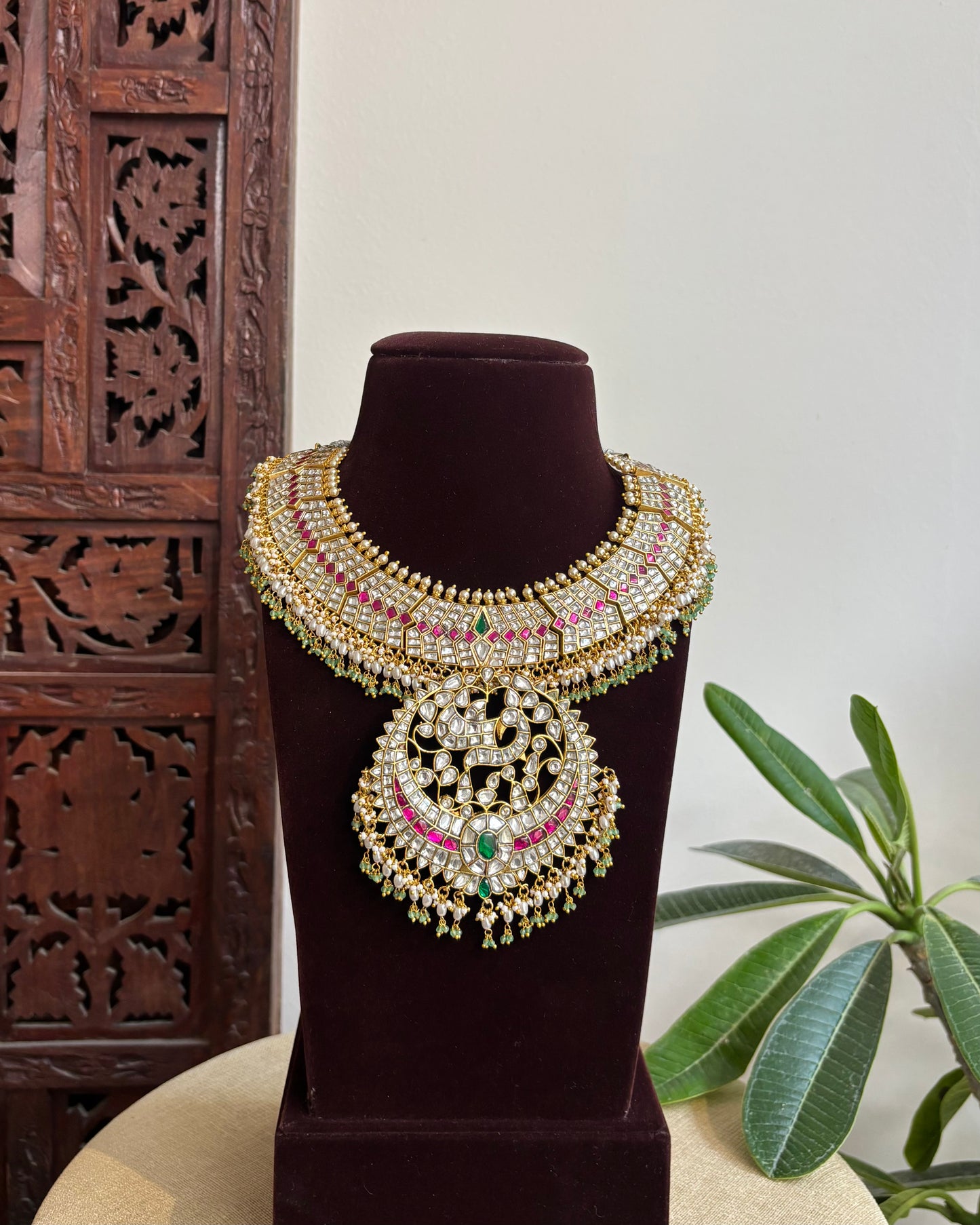 Jadau Kundan Statement Necklace with Peacock Pendant | NC450