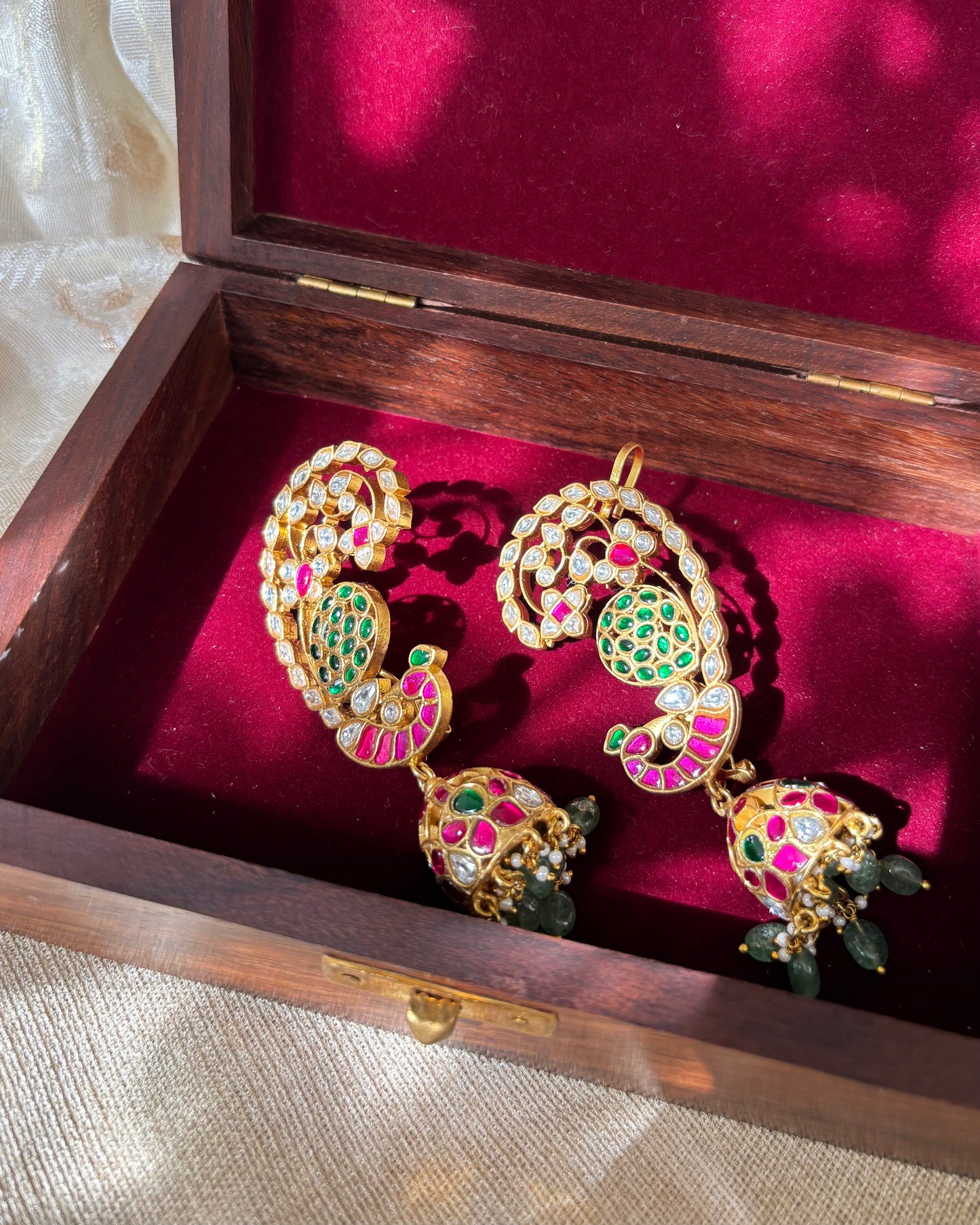 Jadau Kundan Statement Peacock Ear Cuff Earrings – Intricately Handcrafted | ER037