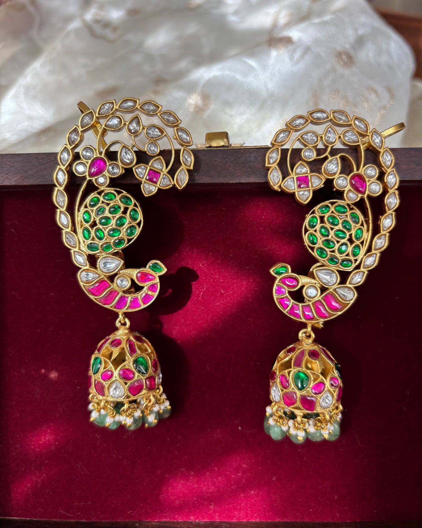 Jadau Kundan Statement Peacock Ear Cuff Earrings – Intricately Handcrafted | ER037