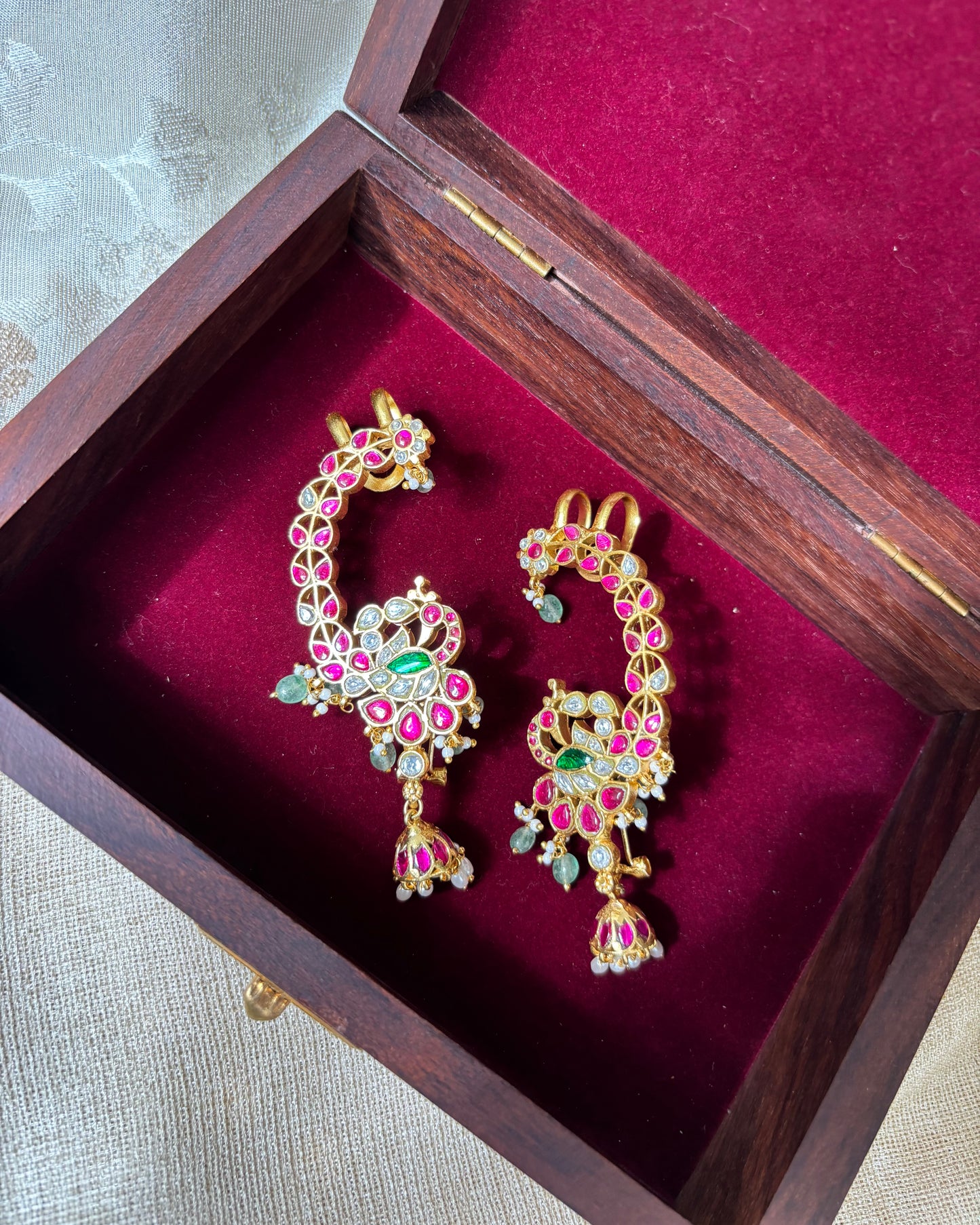 Jadau Kundan Statement Peacock Ear Cuff Earrings – Intricately Handcrafted | ER052