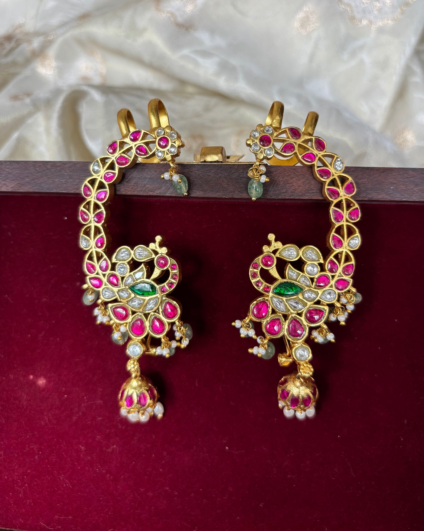 Jadau Kundan Statement Peacock Ear Cuff Earrings – Intricately Handcrafted | ER052