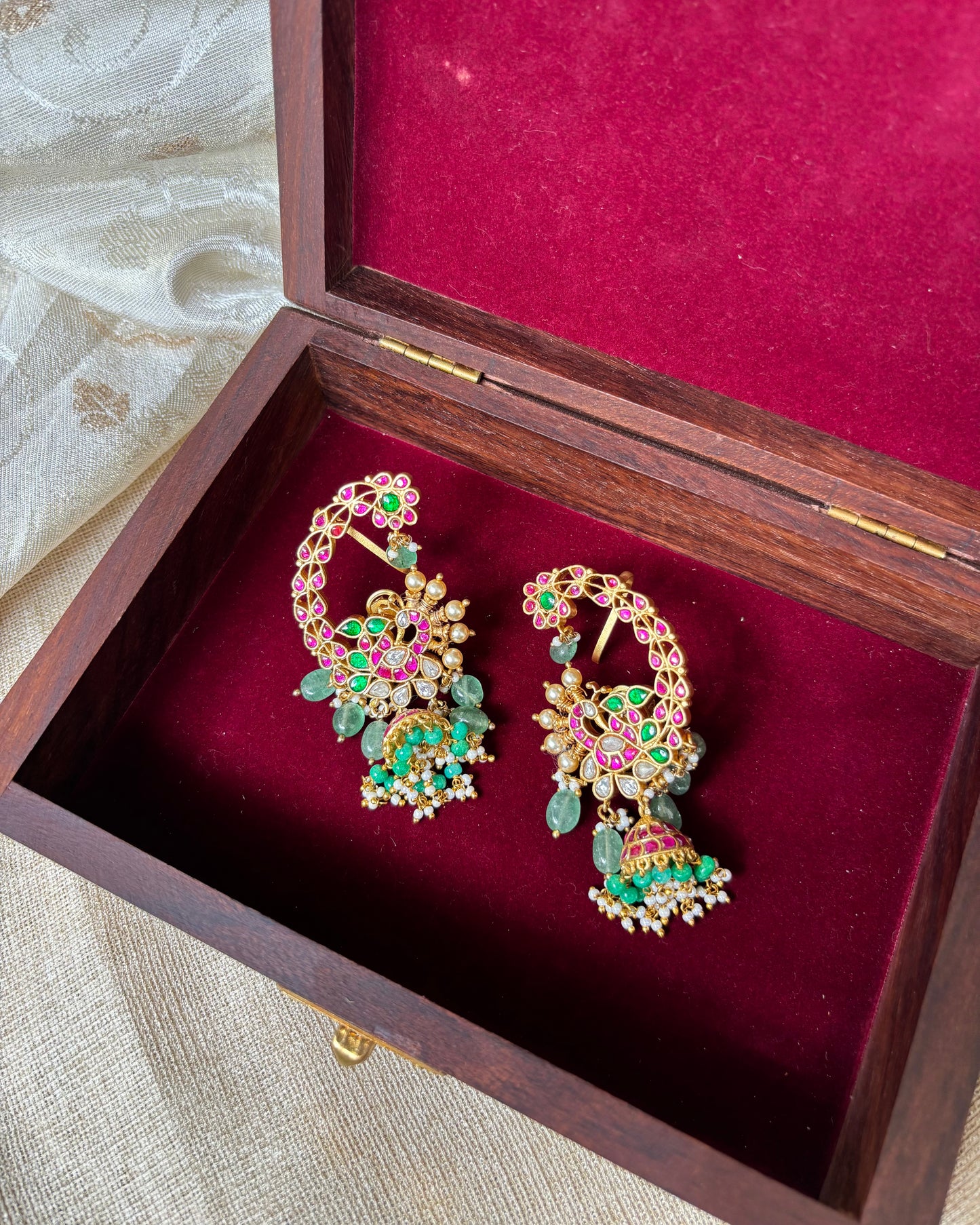 Jadau Kundan Statement Peacock Ear Cuff Earrings – Intricately Handcrafted | ER053