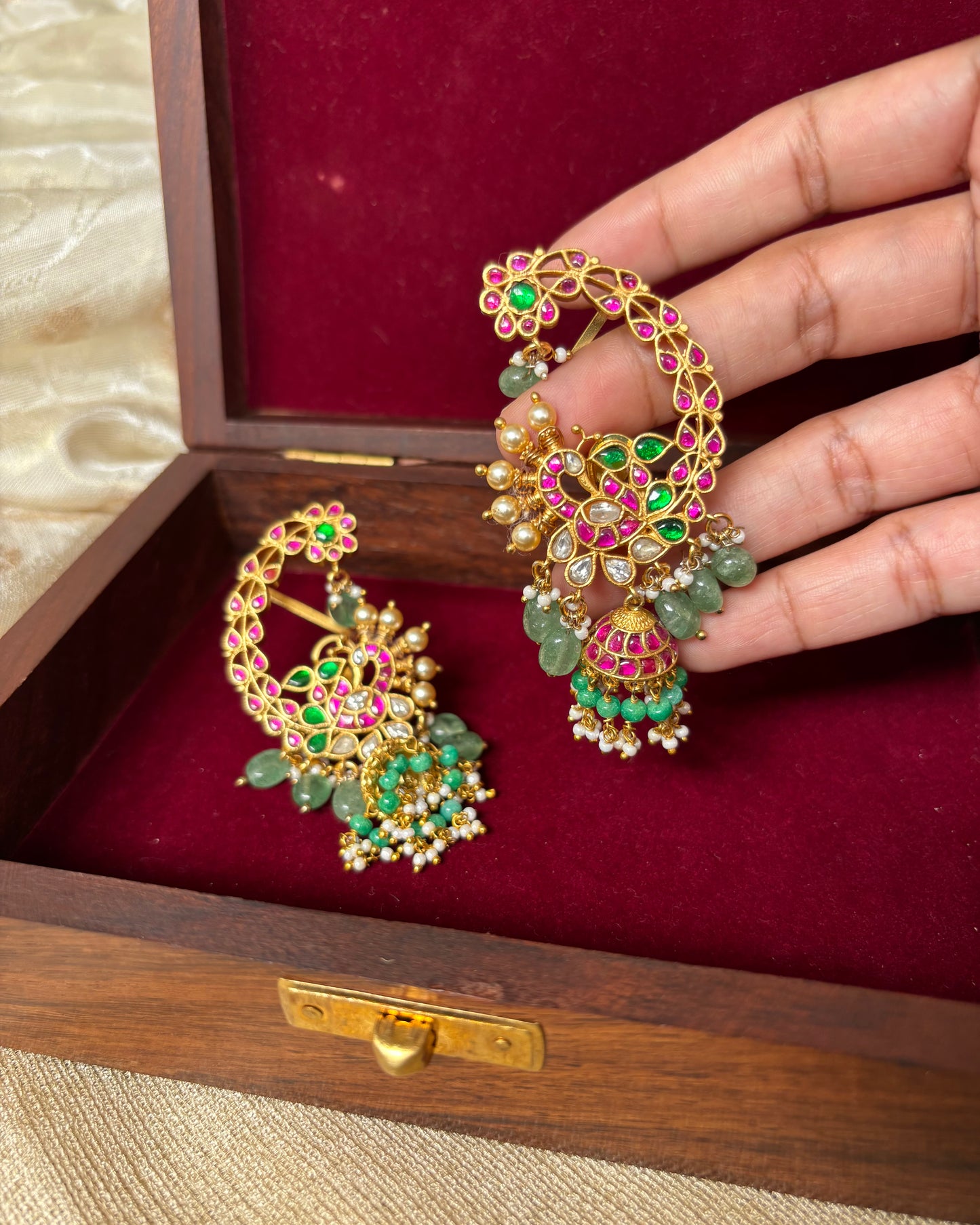 Jadau Kundan Statement Peacock Ear Cuff Earrings – Intricately Handcrafted | ER053