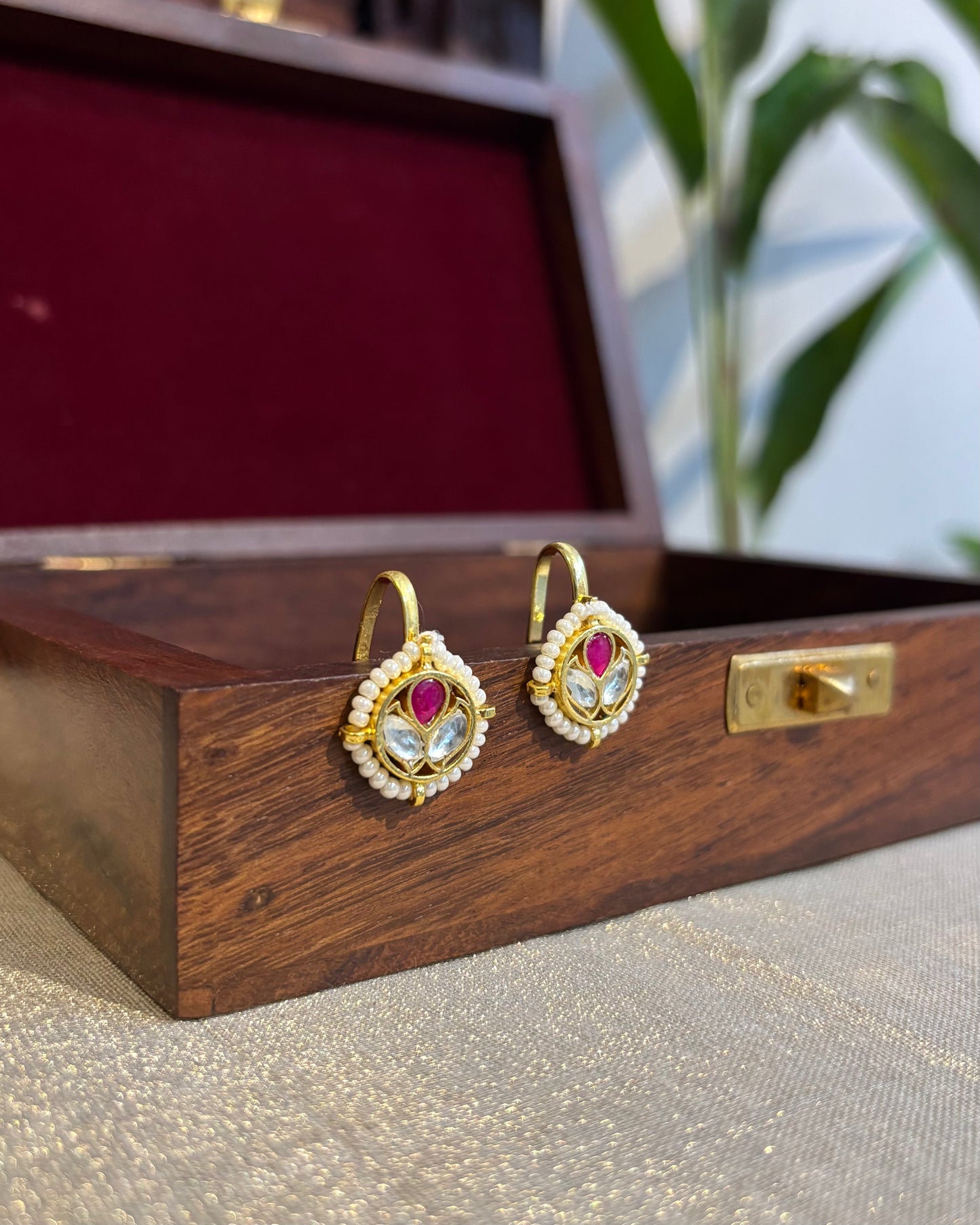White & Ruby Handcrafted Floral Bugadi – Jadau Kundan Ear Accessory | ER165