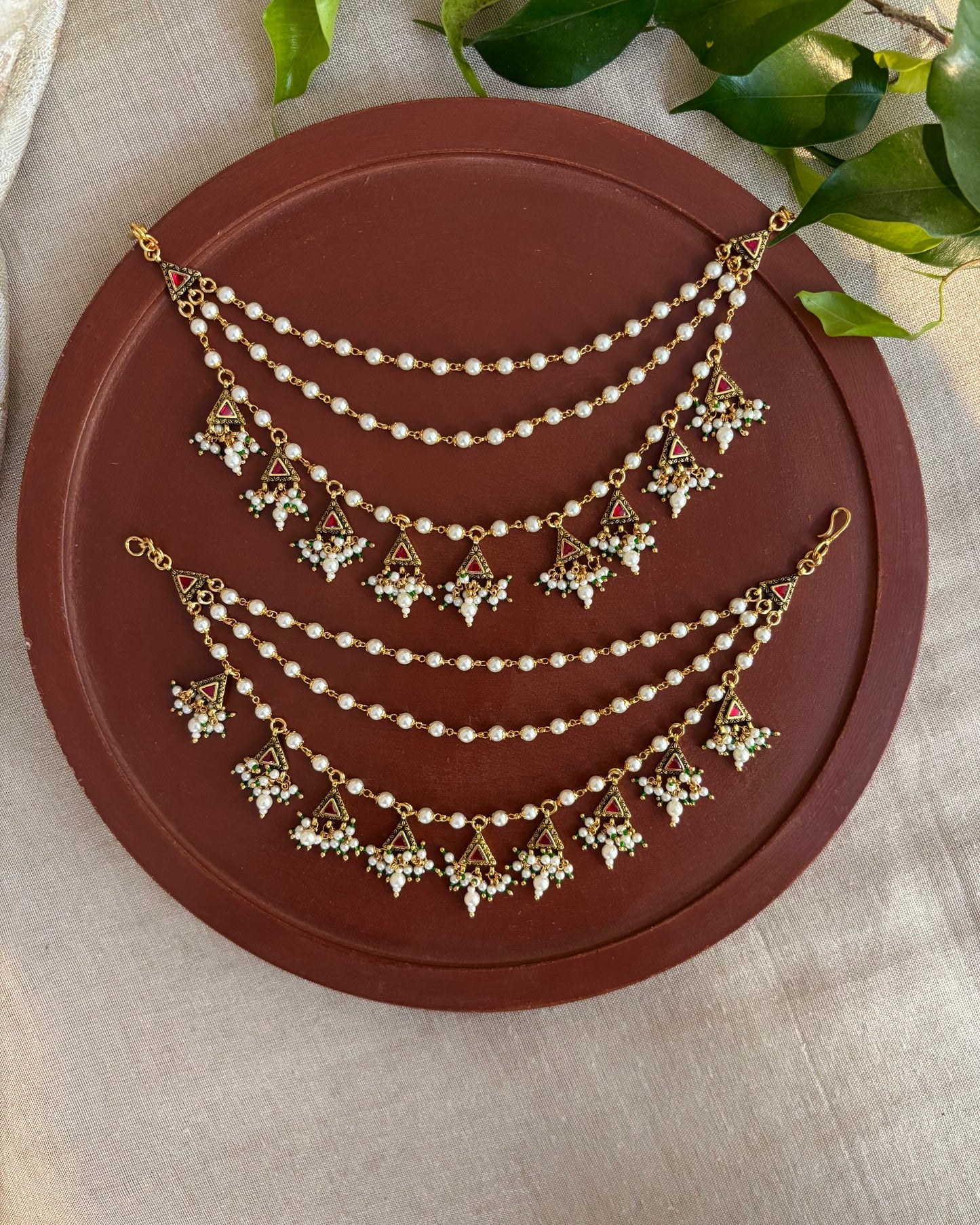 Ruby Gold Plated Jadau Kundan Ear Chain | EC123