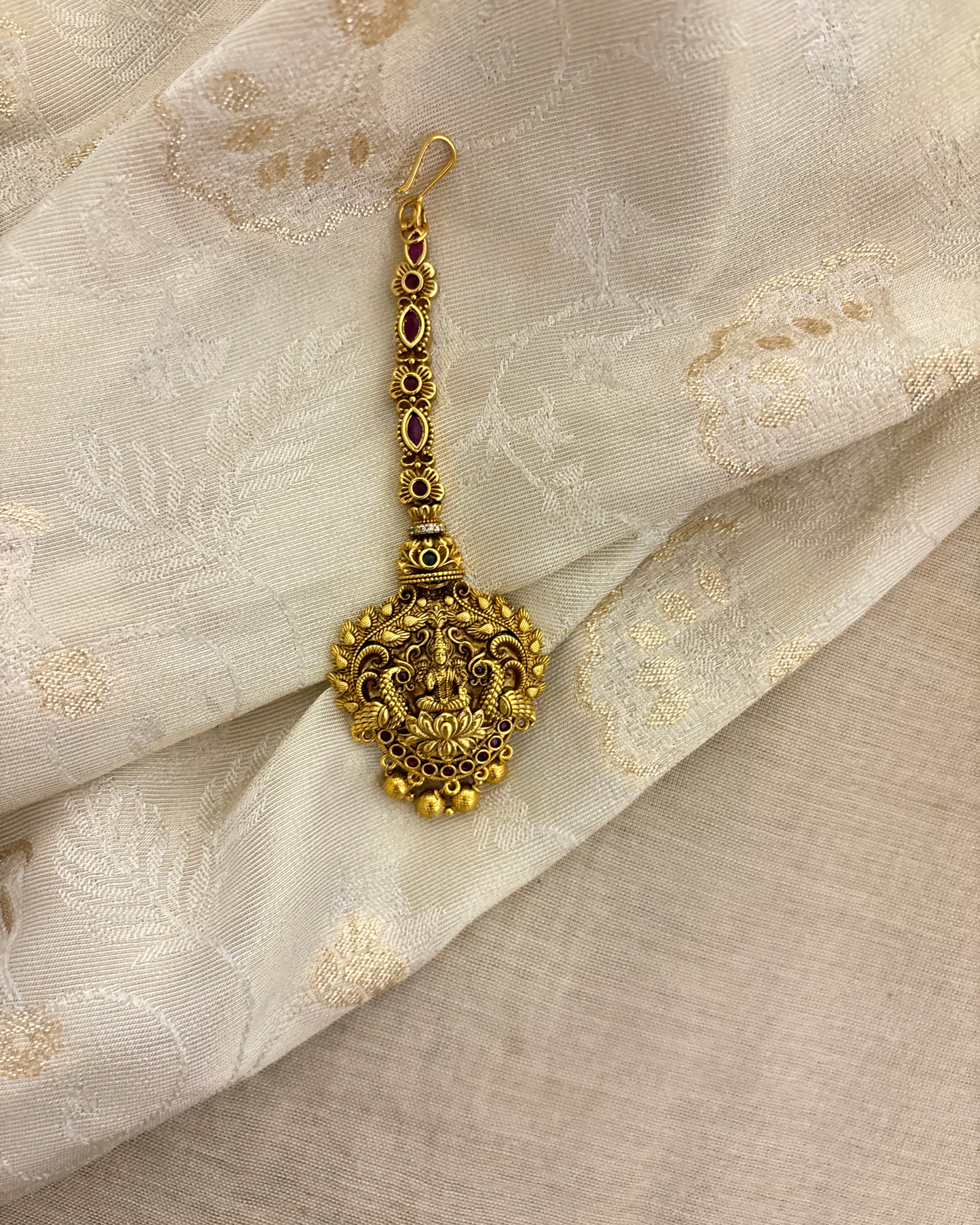 Antique Maang Tikka | Ruby & Green | MT312