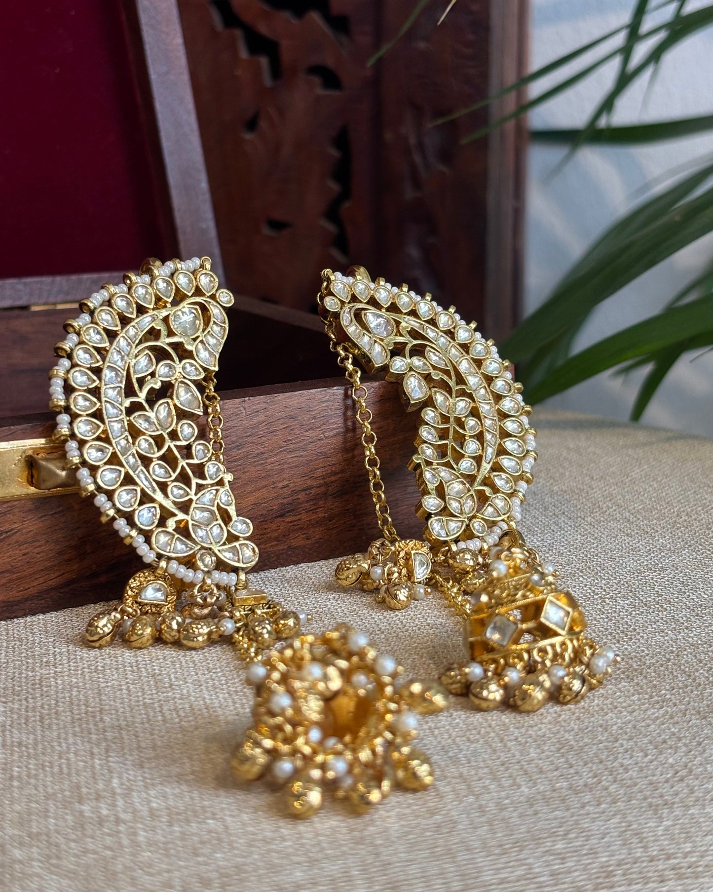 Statement White Jadau Kundan Ear Cuff Earrings | ER233
